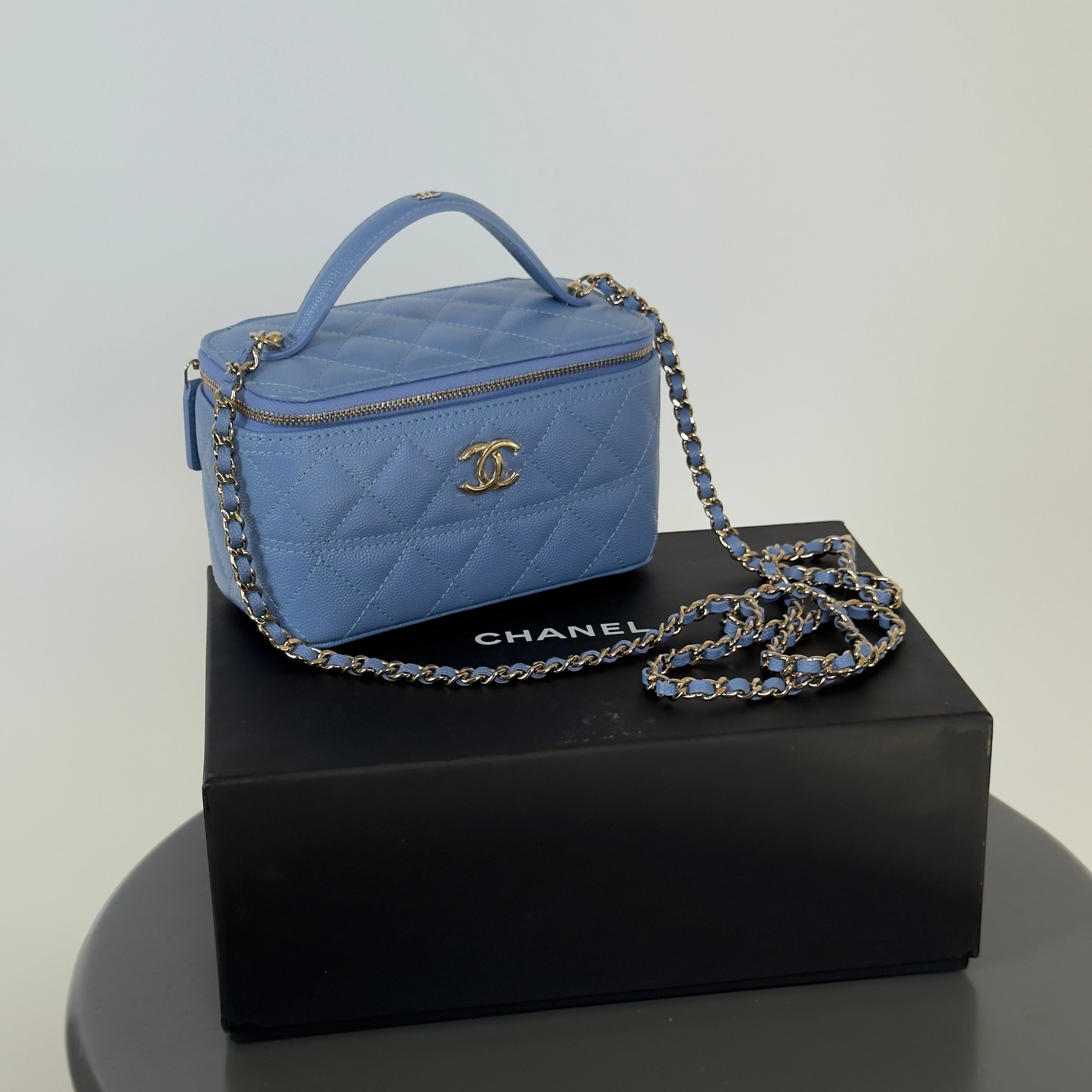 Chanel Long Vanity With Chain In Grained Calfskin and Gold Hardware
