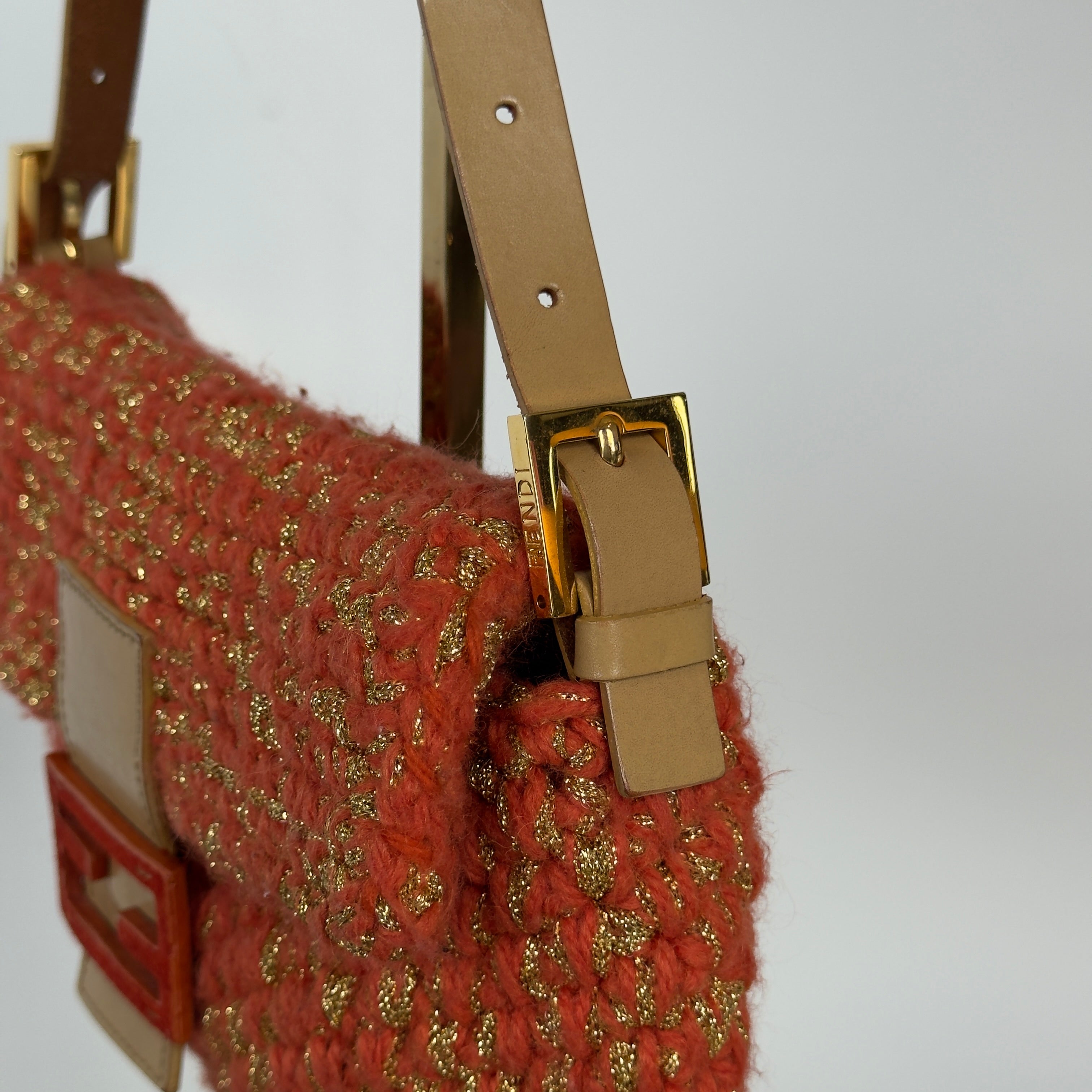 Rare Fendi Baguette Crochet Shoulder Bag In Orange Y2K Era - Queen May