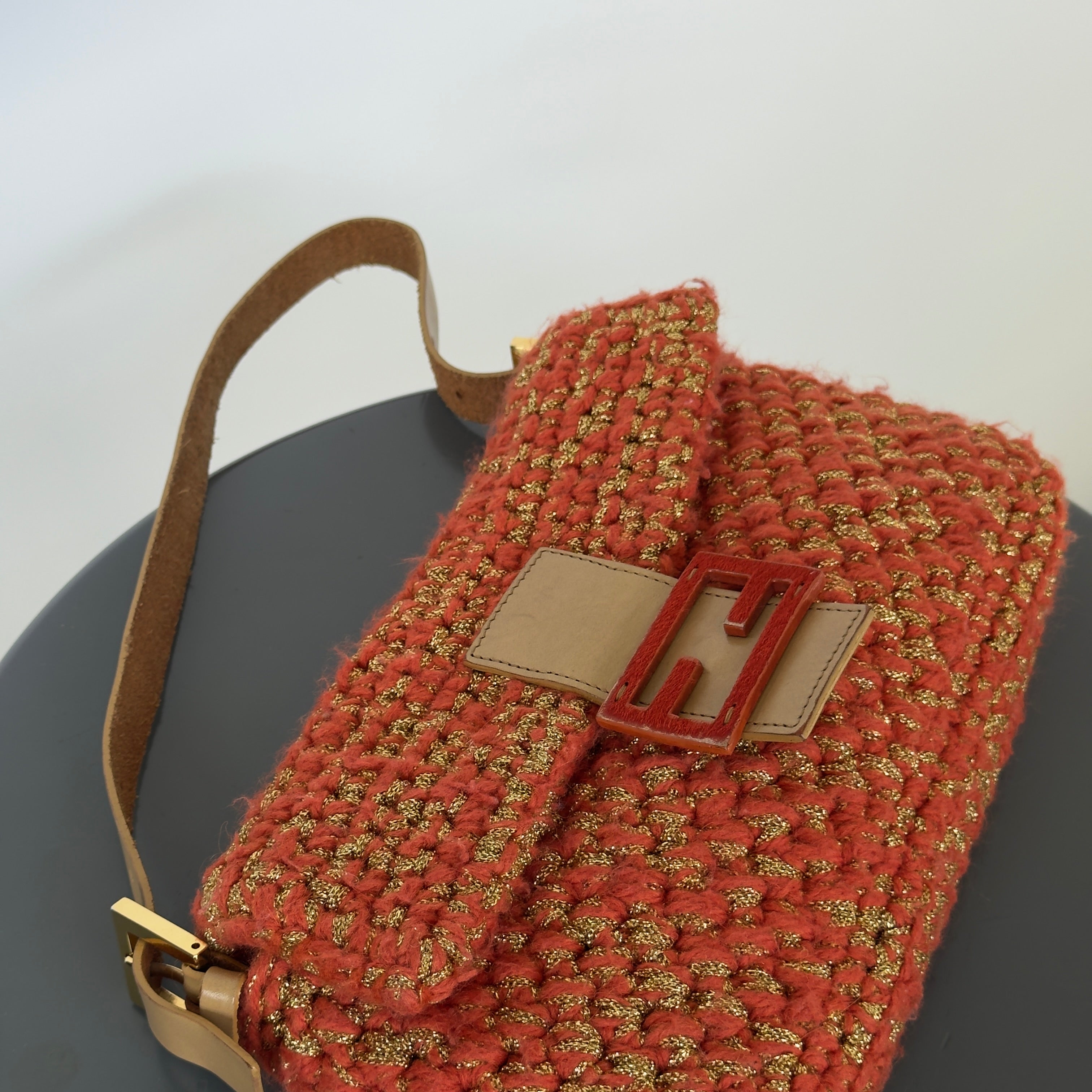 Rare Fendi Baguette Crochet Shoulder Bag In Orange Y2K Era - Queen May