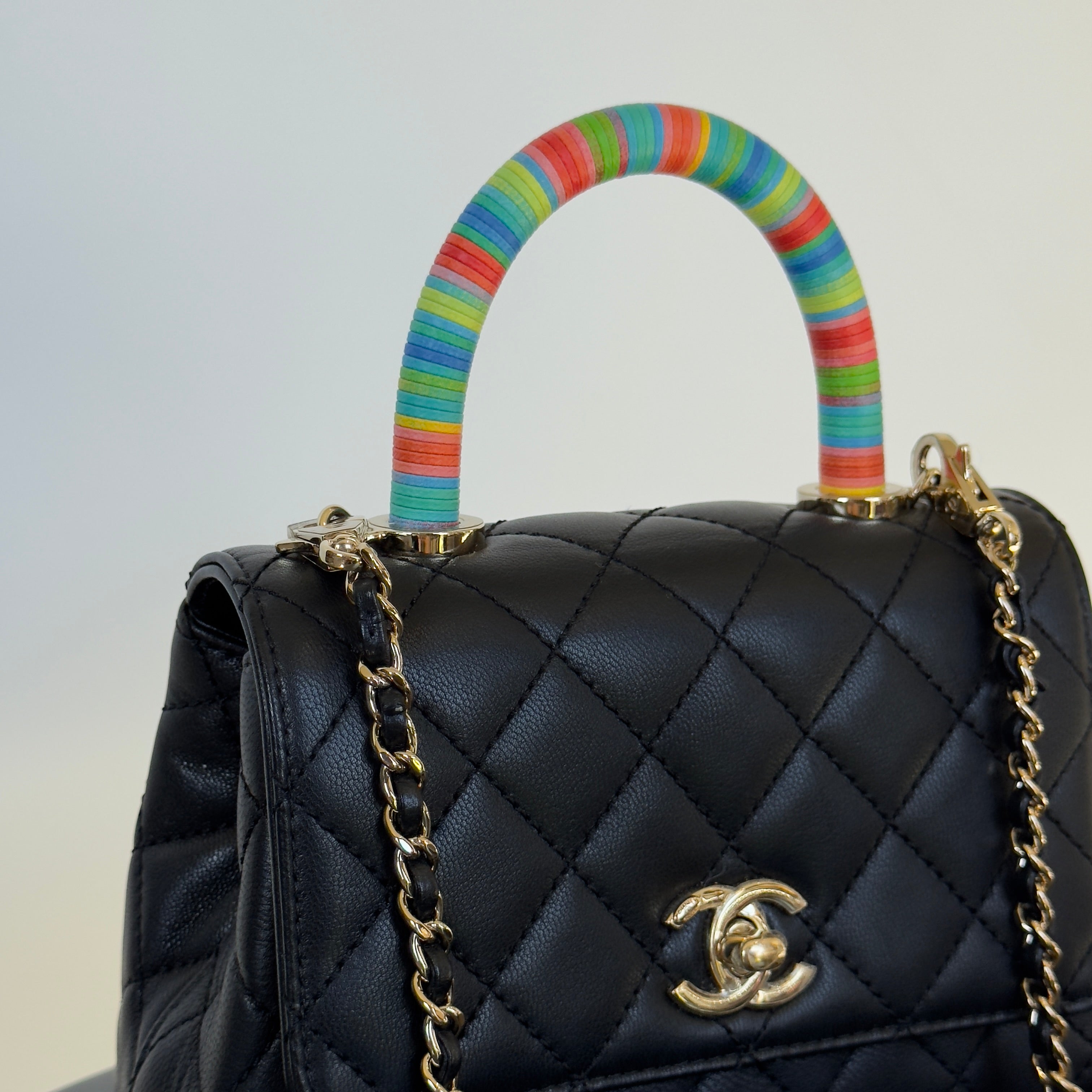 Chanel Goatskin Quilted Extra Mini Rainbow Coco Handle Spring 2021