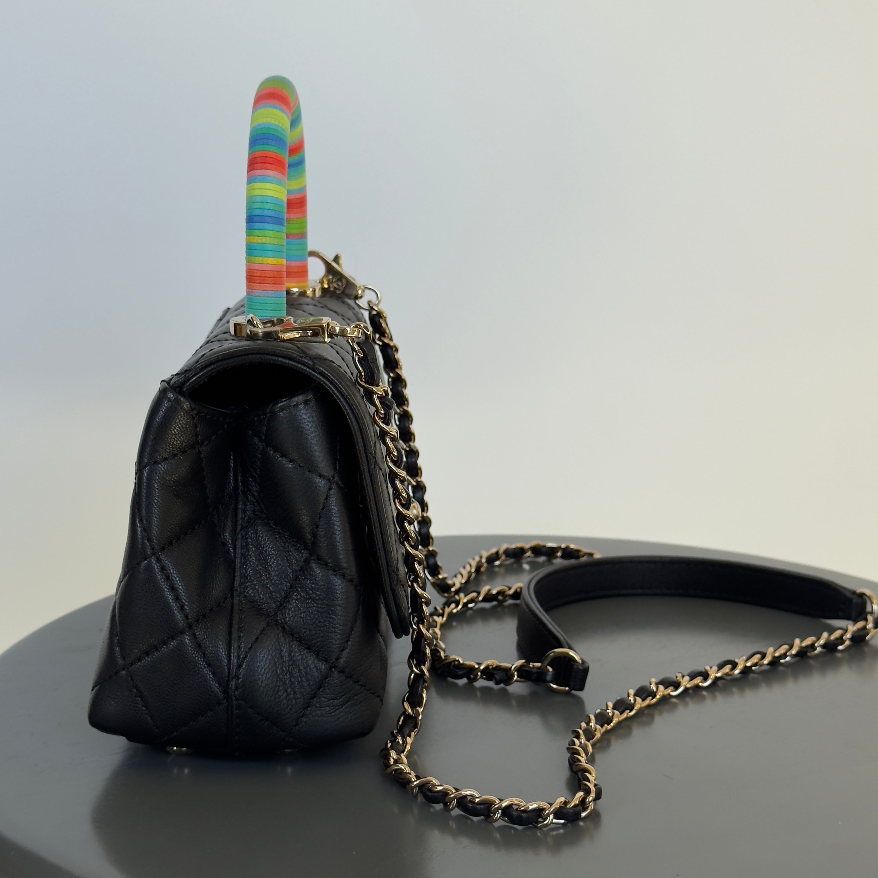 Chanel Goatskin Quilted Extra Mini Rainbow Coco Handle Spring 2021