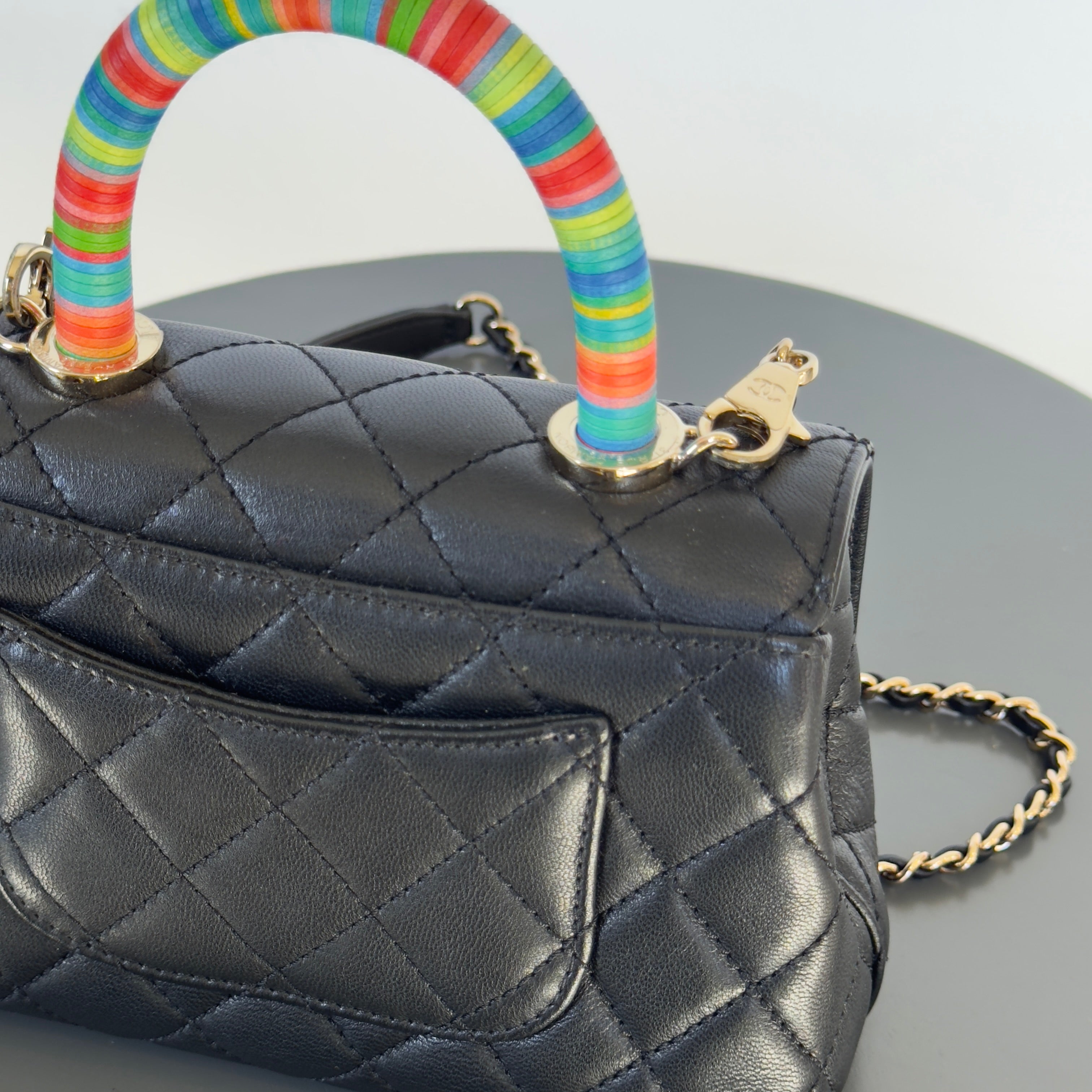 Chanel Goatskin Quilted Extra Mini Rainbow Coco Handle Spring 2021