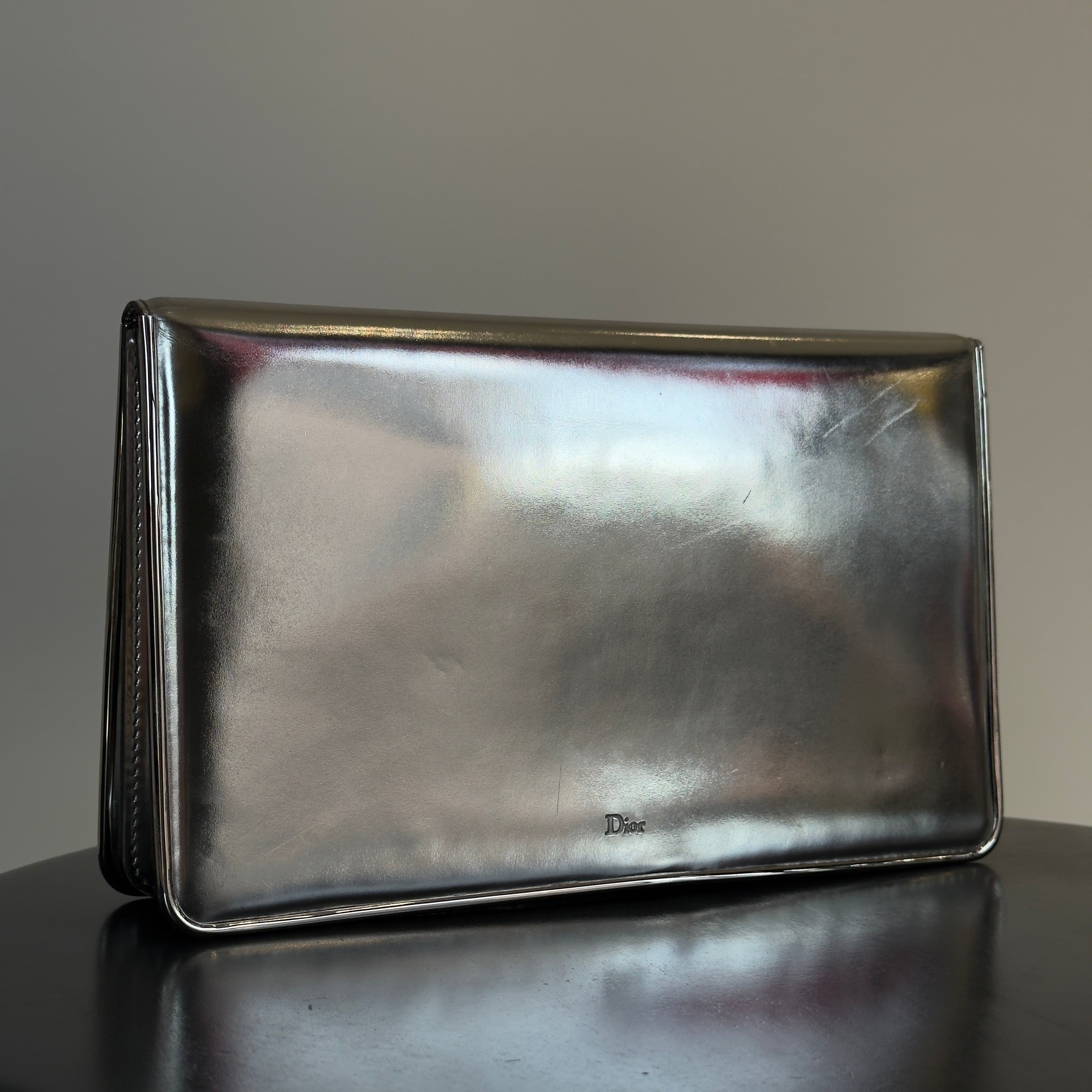 Christian Dior Silver Mirror Calfskin Leather Clutch - Queen May