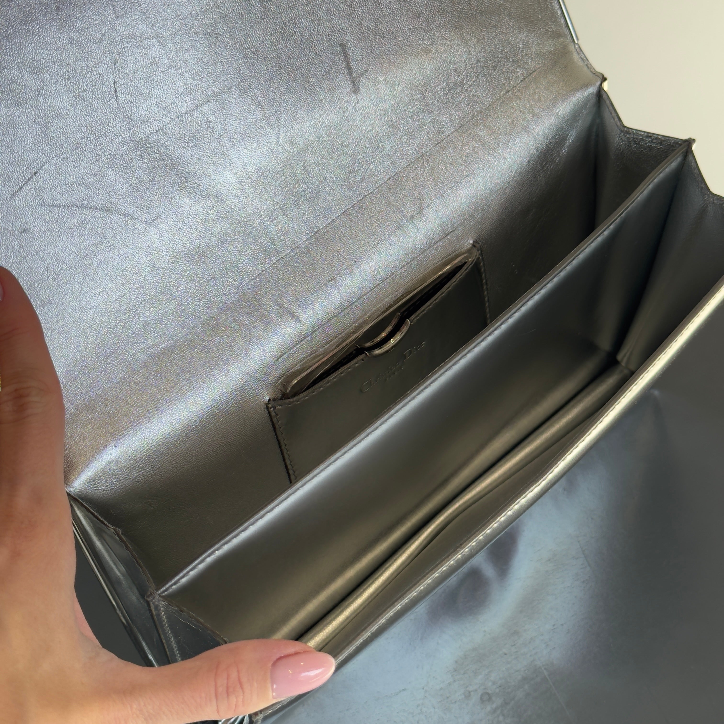 Christian Dior Silver Mirror Calfskin Leather Clutch - Queen May