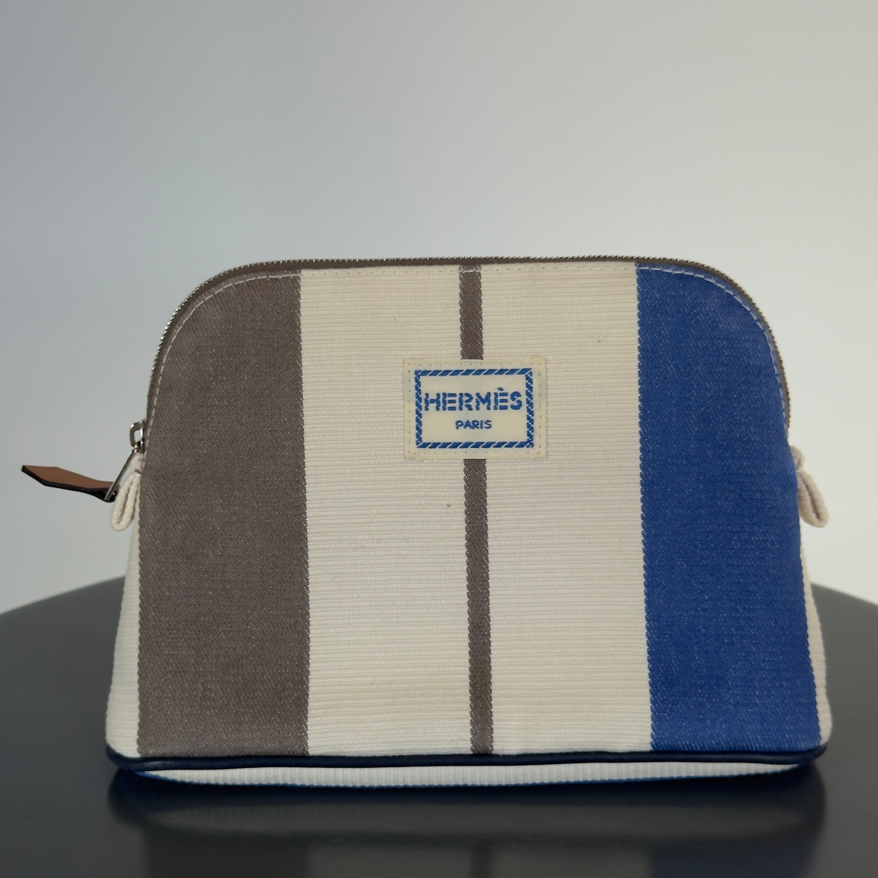 Hermes Bolide Rayures Rocabar Travel Case Etoupe/Azur - Queen May