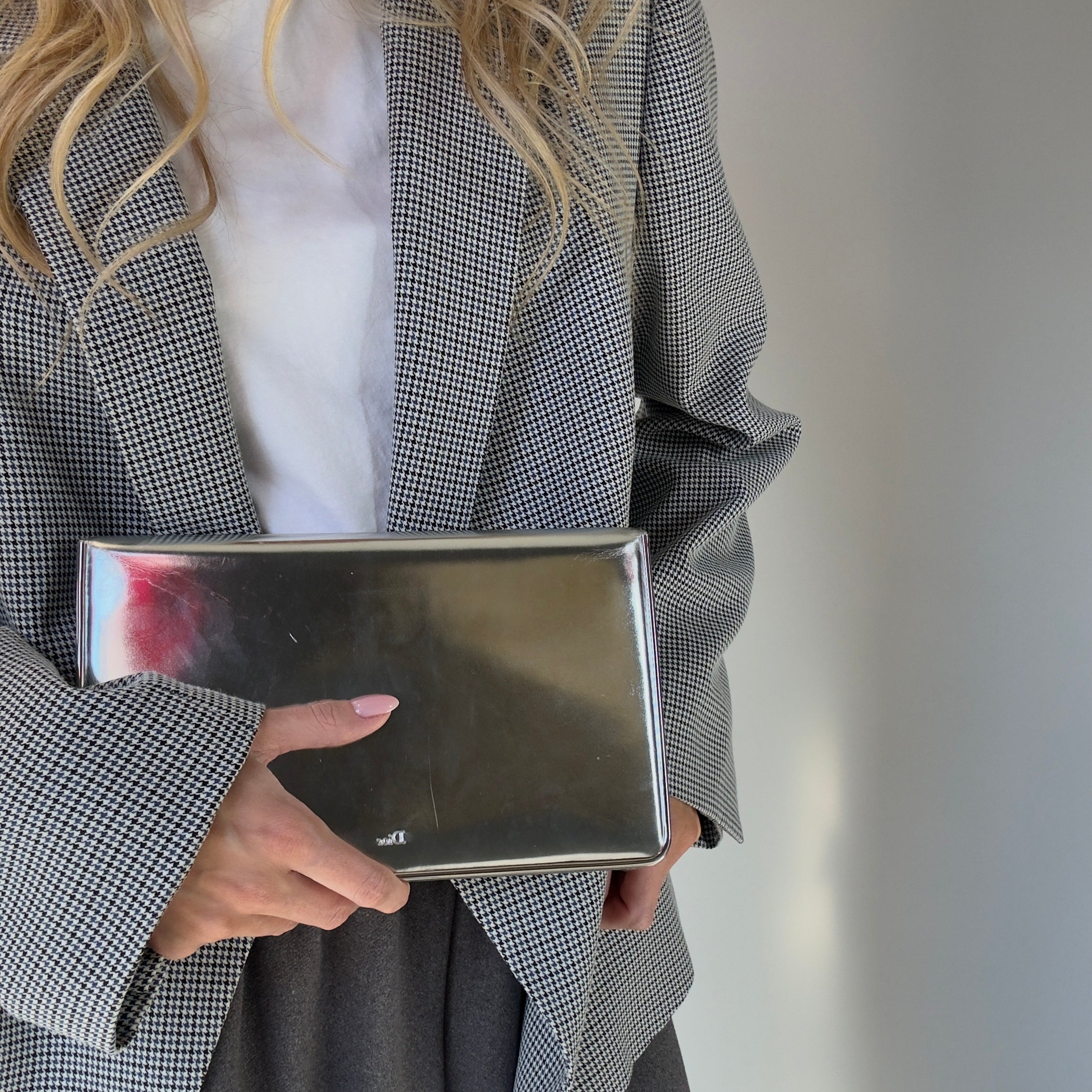 Christian Dior Silver Mirror Calfskin Leather Clutch - Queen May