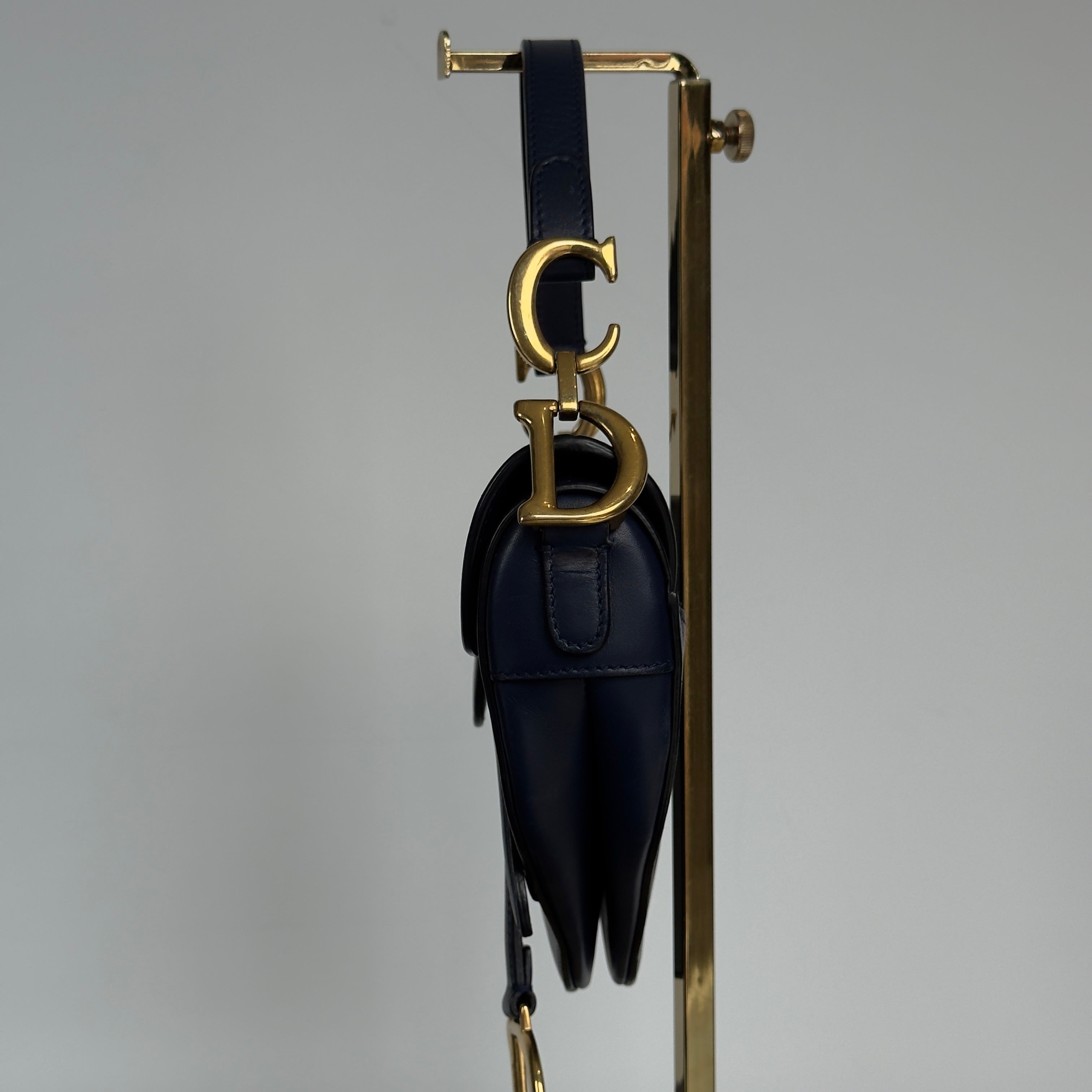 Christian Dior Saddle Leather Mini Handbag Navy With Add on Strap - Queen May