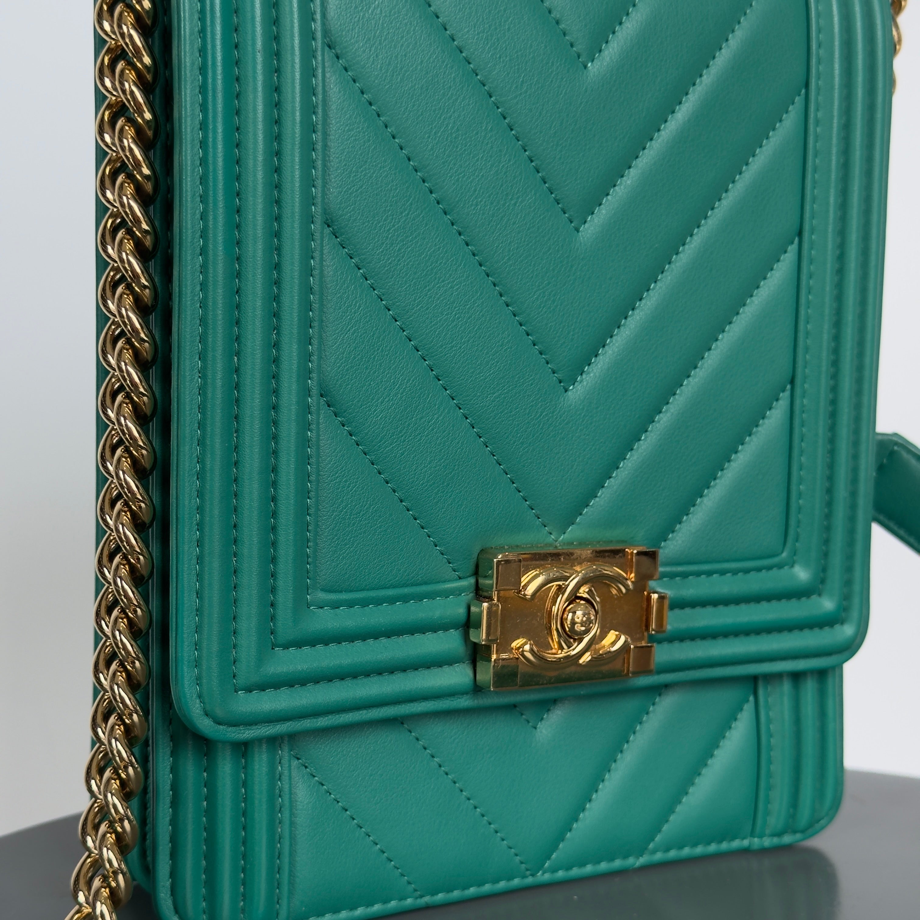 Chanel North South Chevron Boy Bag Green - Queen May