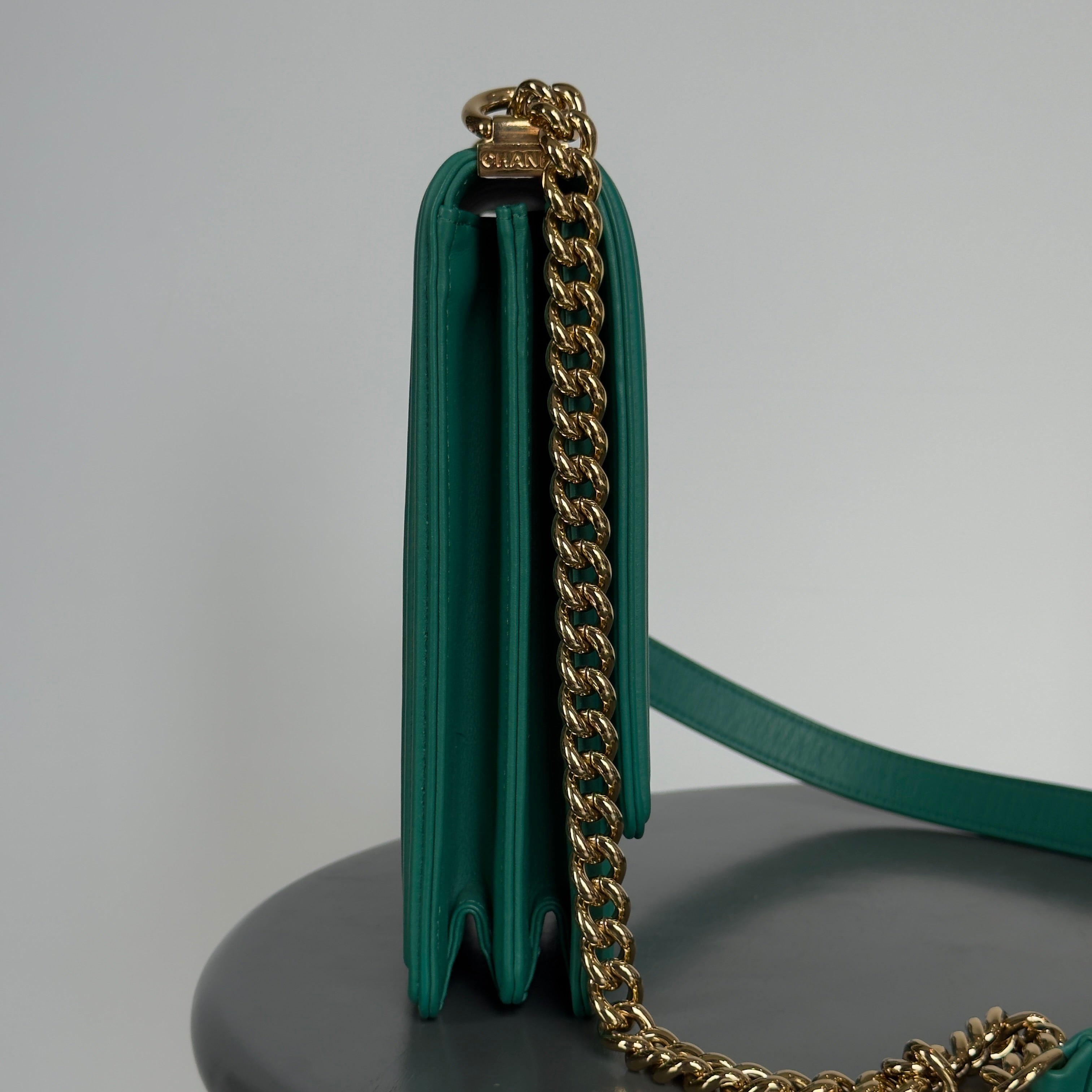 Chanel North South Chevron Boy Bag Green - Queen May
