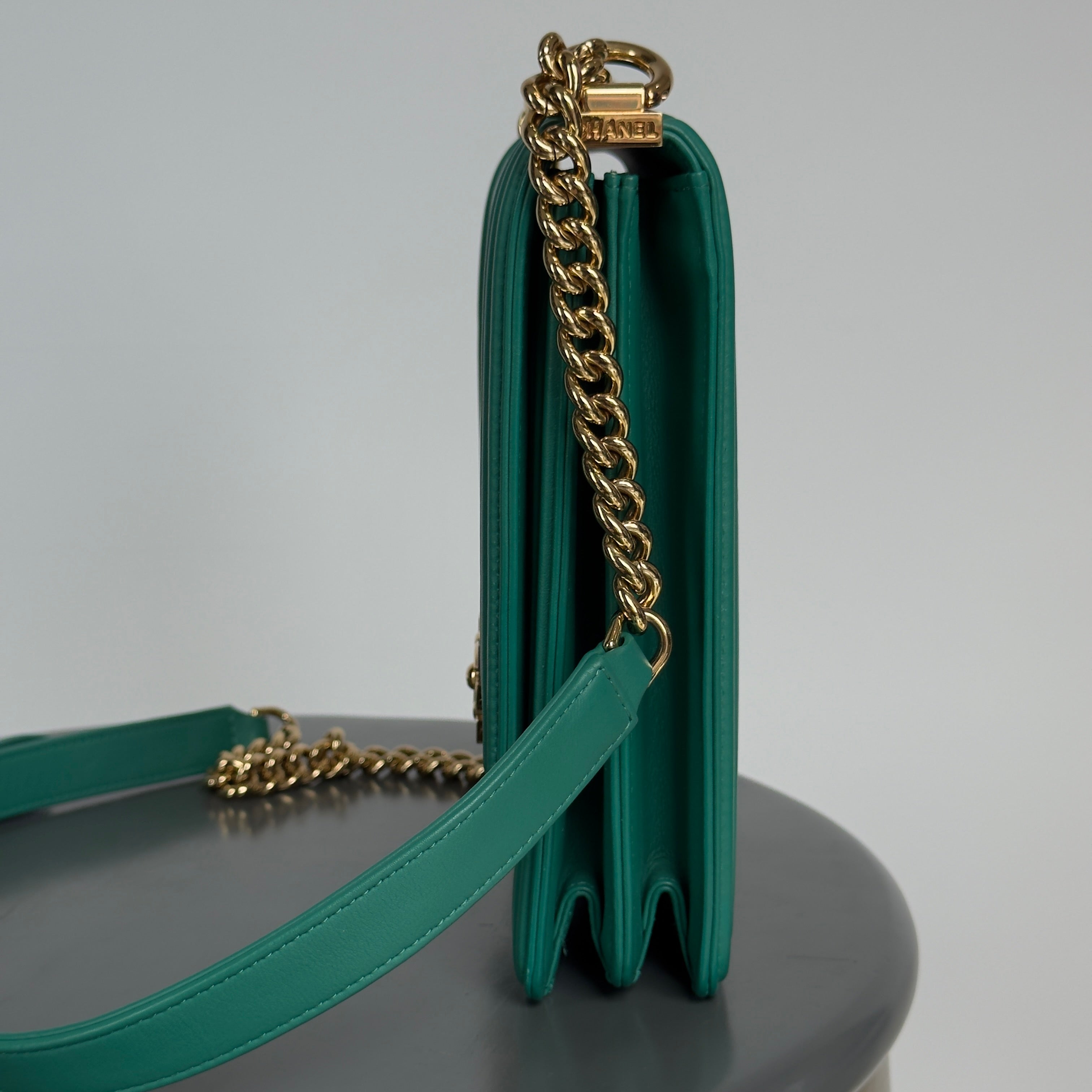 Chanel North South Chevron Boy Bag Green - Queen May