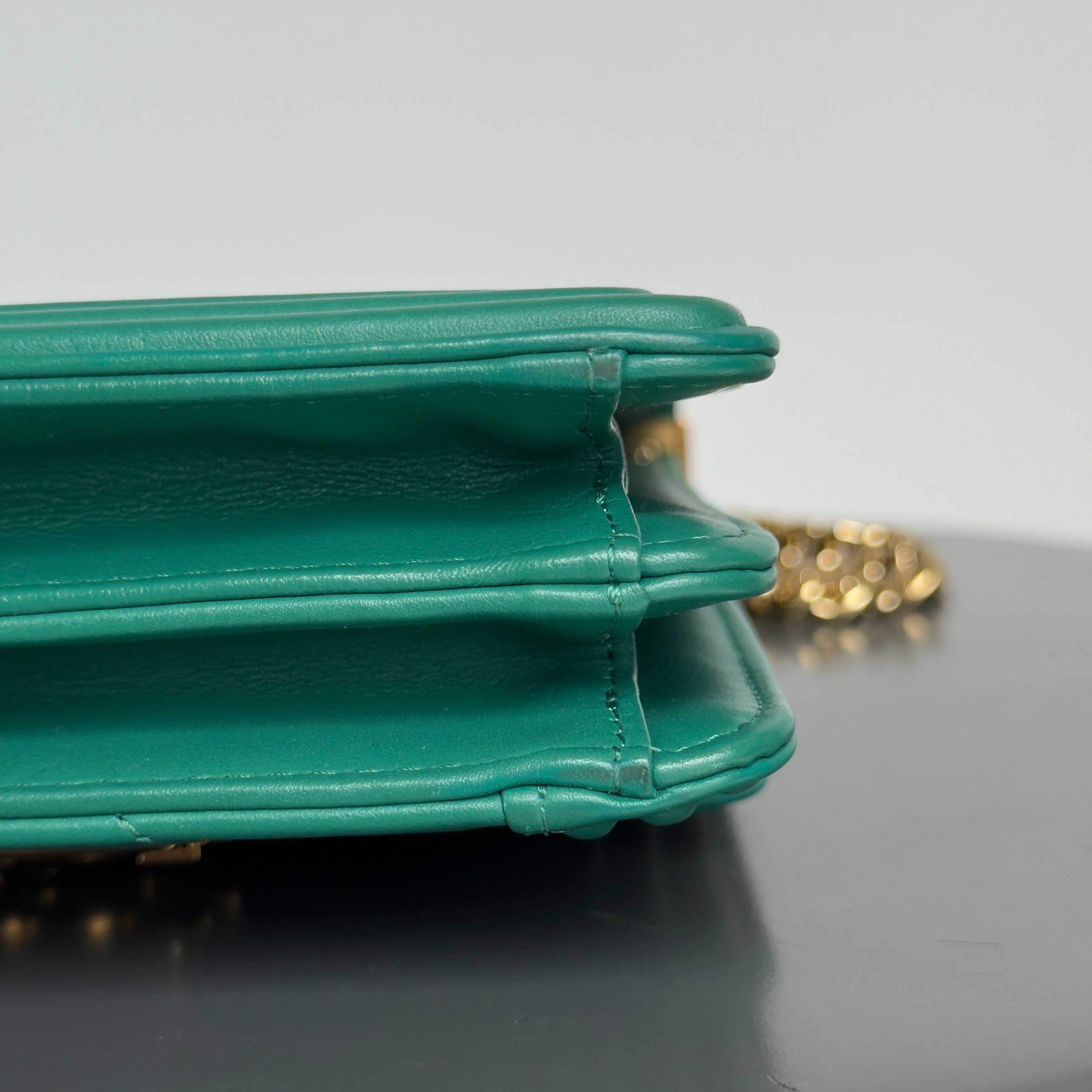 Chanel North South Chevron Boy Bag Green - Queen May
