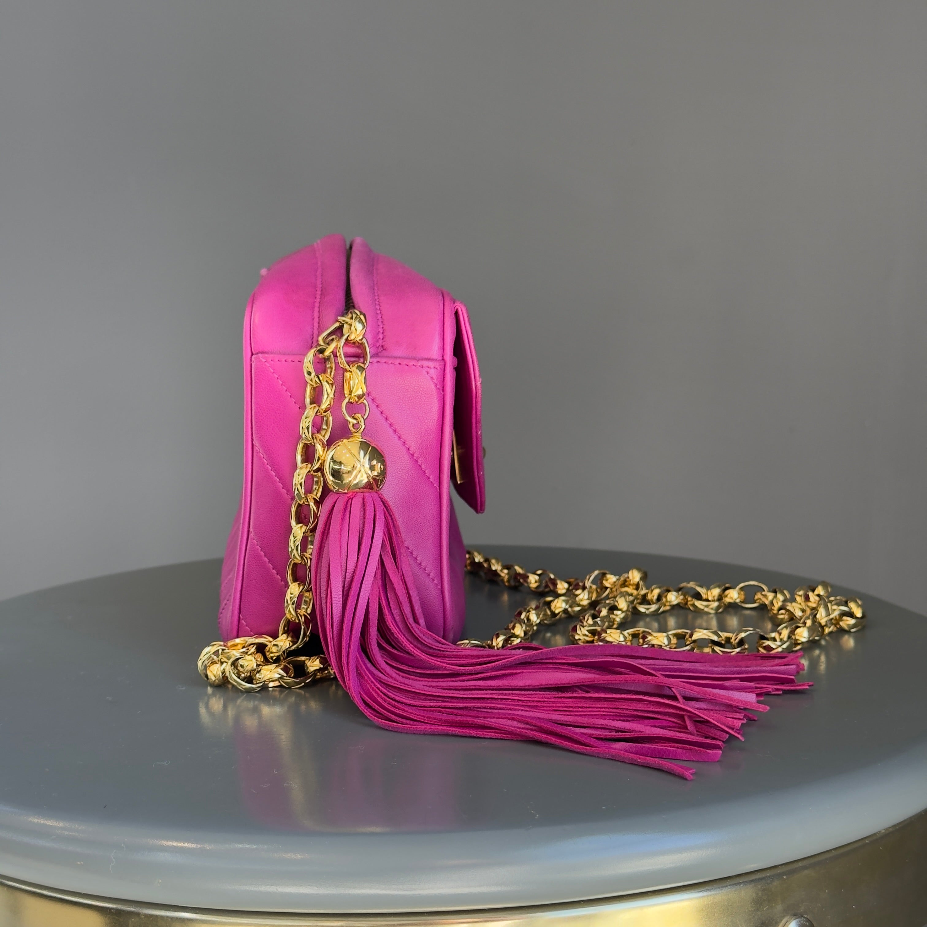 Chanel Mademoiselle Fringe Chain Shoulder Bag Lambskin Fuchsia CC Bijoux Chain - Queen May
