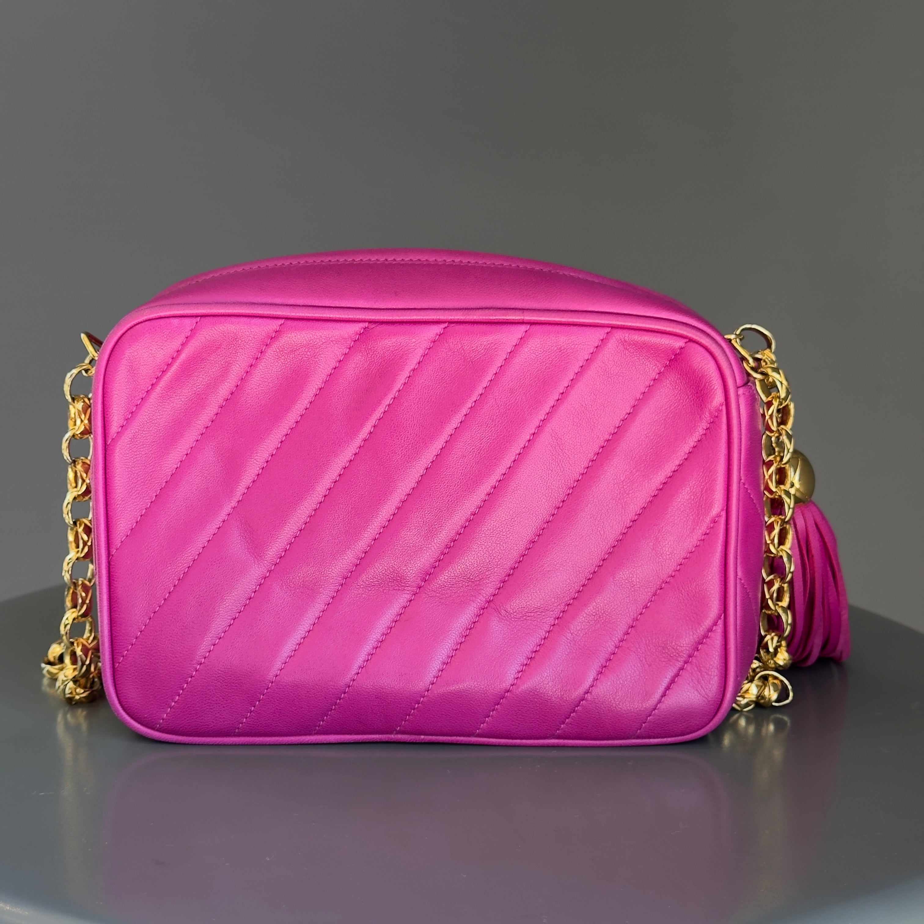 Chanel Mademoiselle Fringe Chain Shoulder Bag Lambskin Fuchsia CC Bijoux Chain - Queen May