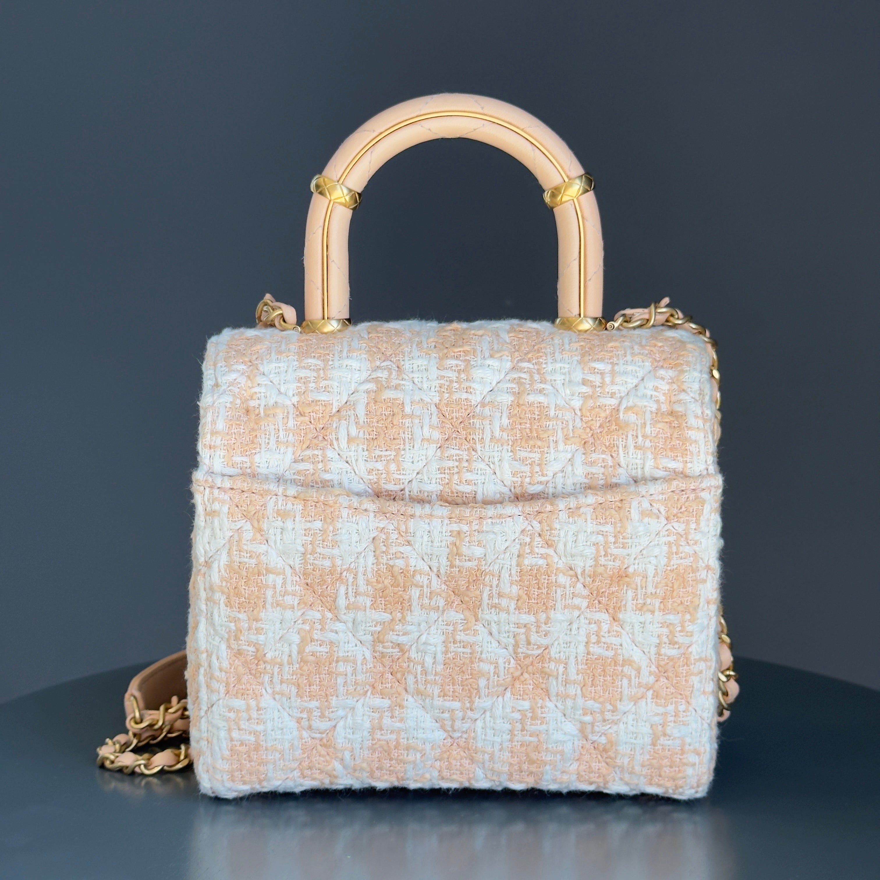 Chanel Crush Top Handle Flap Bag Quilted Tweed Mini - Queen May