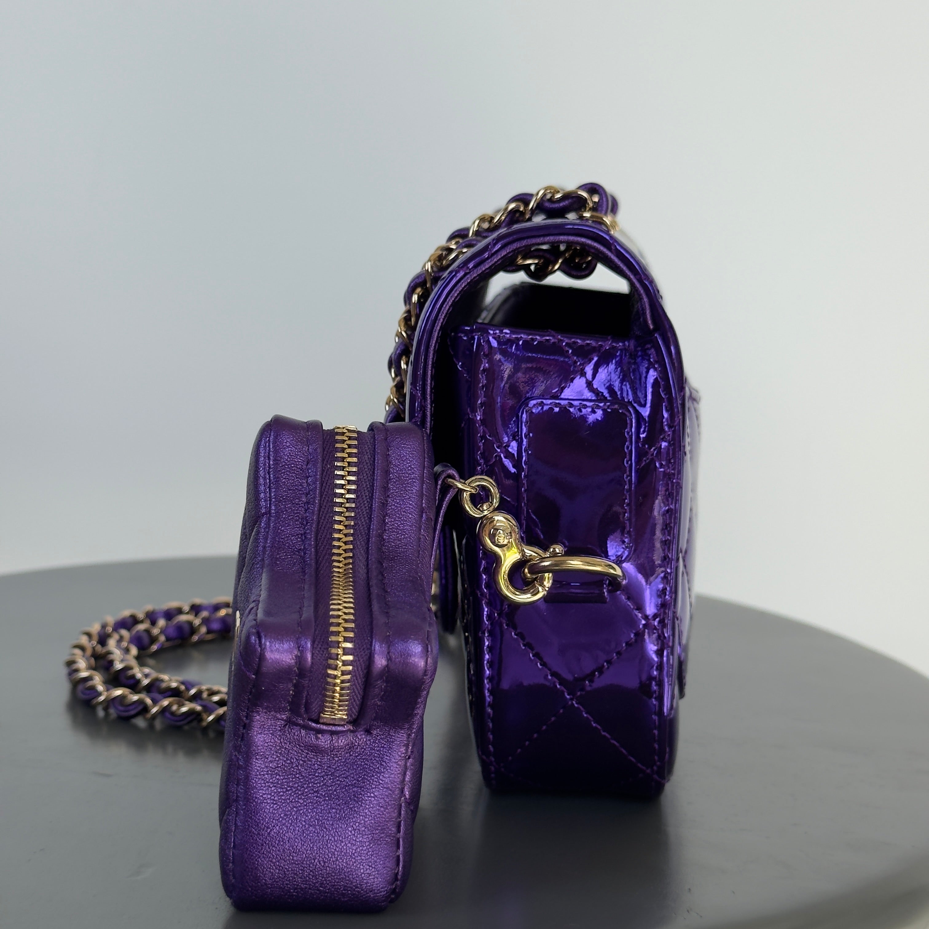 Chanel Metallic Lambskin Hollywood Boulevard Flap Bag With Star Clip On Coin Purse Purple - Queen May