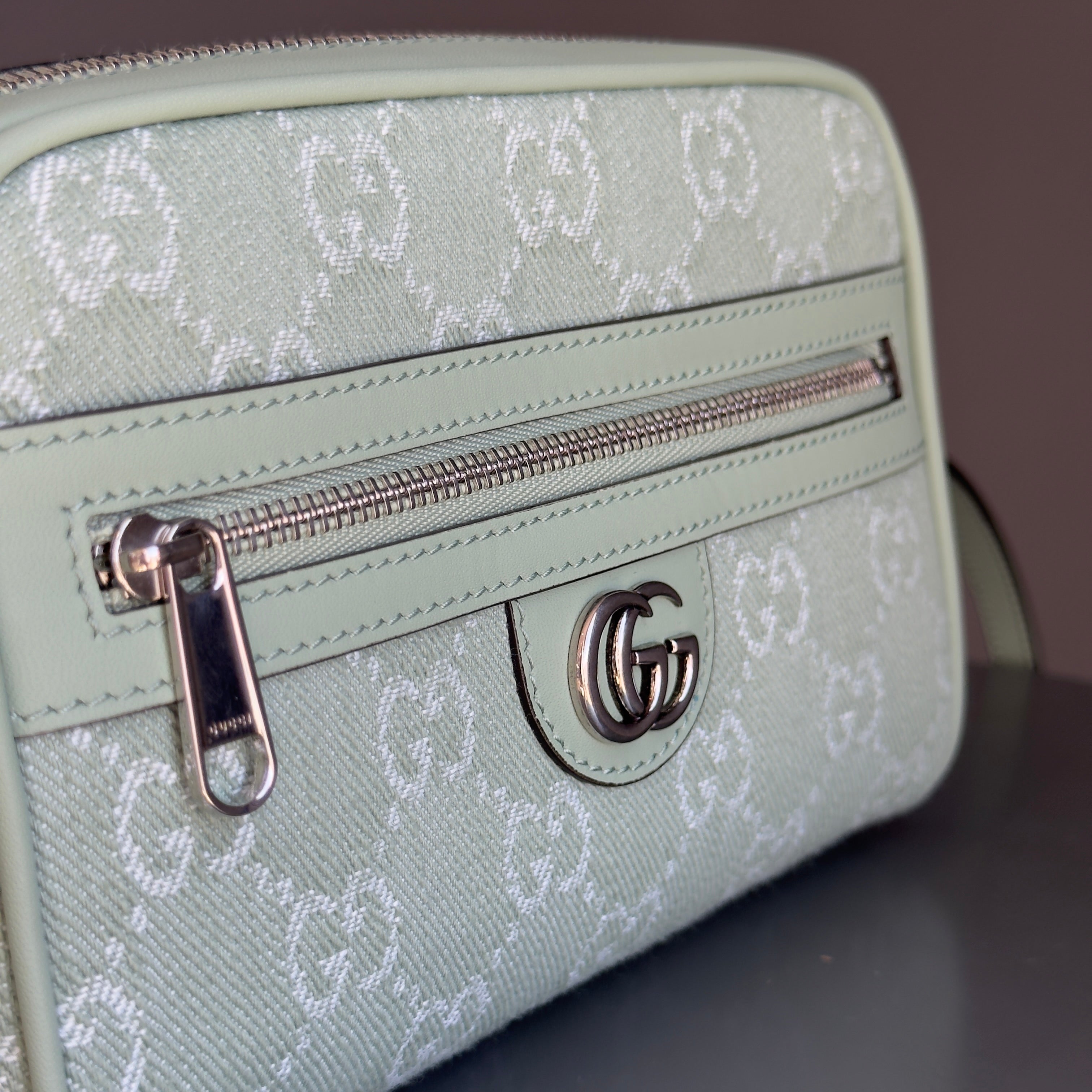 Gucci Ophidia Mini Bag in Pale Green Denim - Queen May