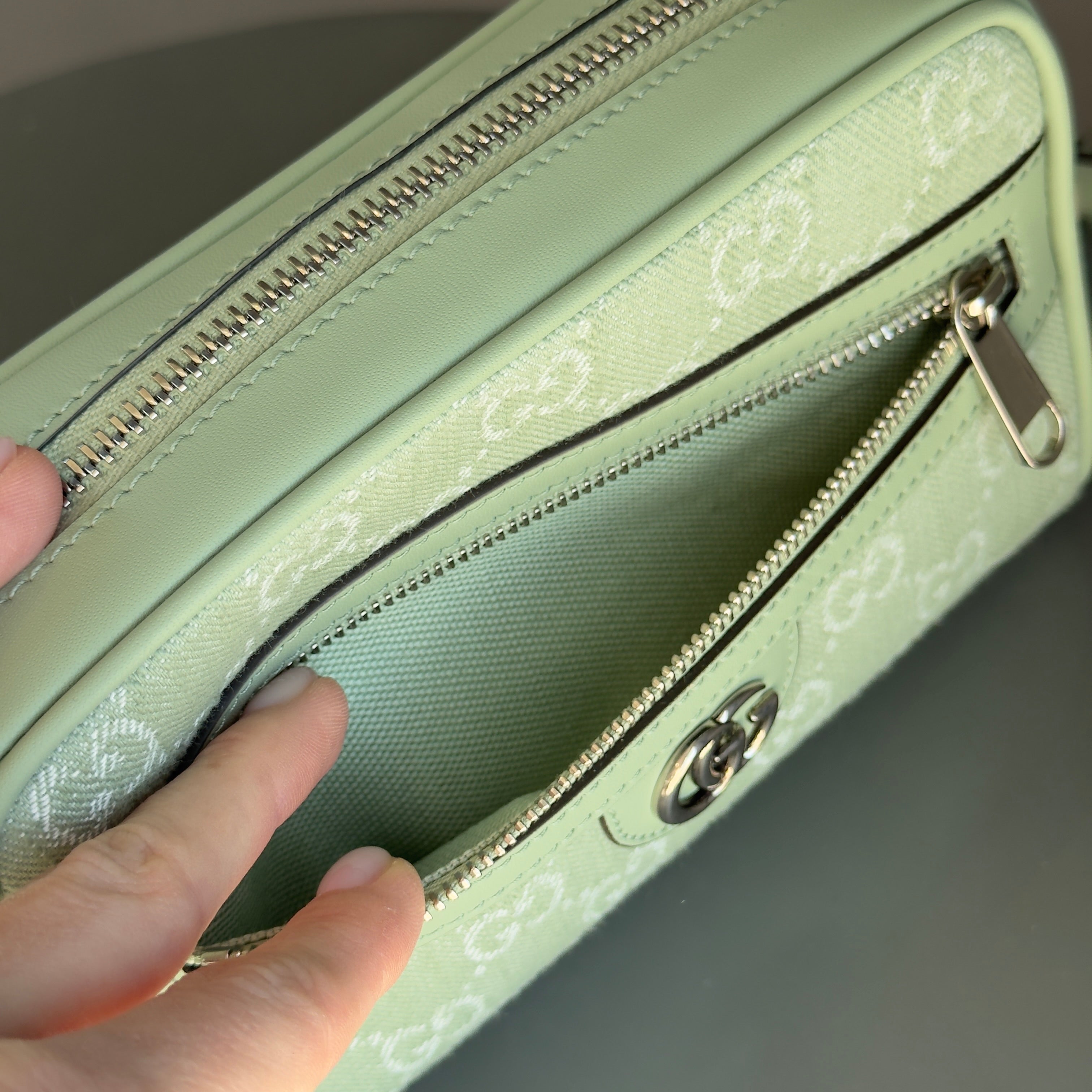 Gucci Ophidia Mini Bag in Pale Green Denim - Queen May