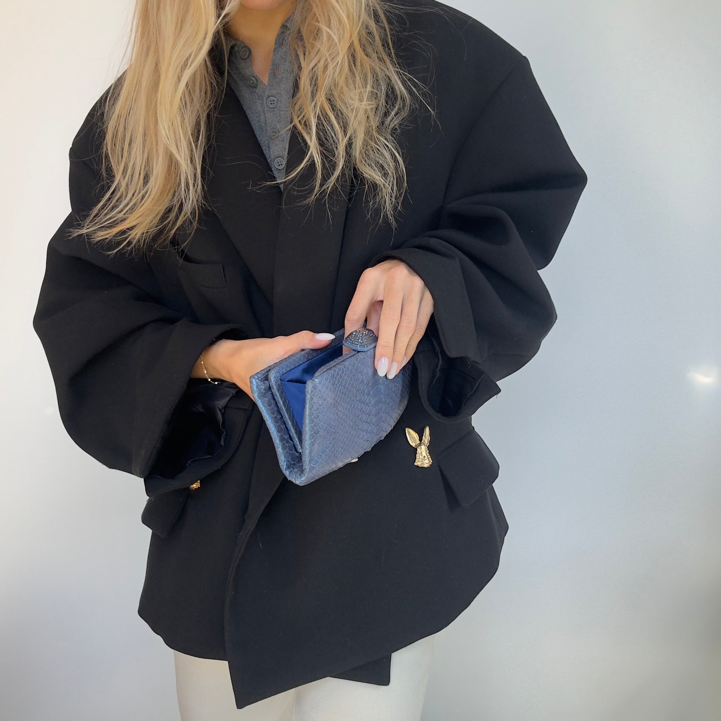 Vintage Chanel Classic Clutch Bag Blue Python - Queen May