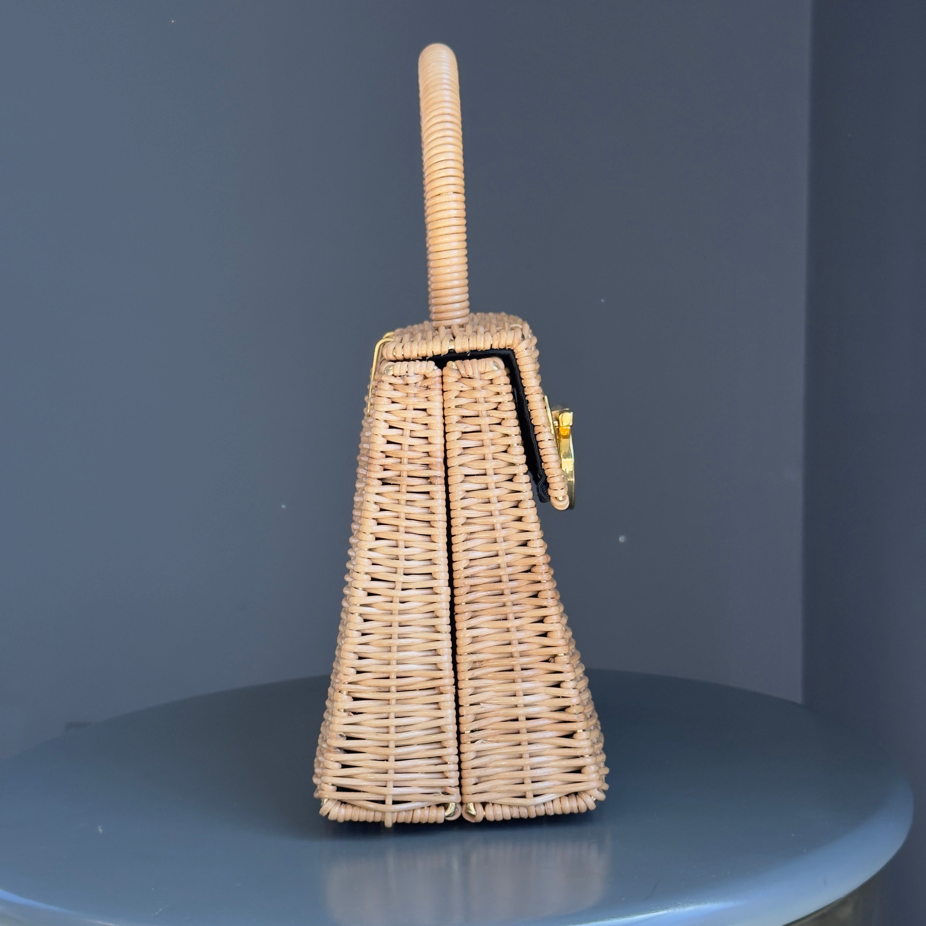 Salvatore Ferragamo Gancini Logo Top Handle Wicker Rattan Bag - Queen May