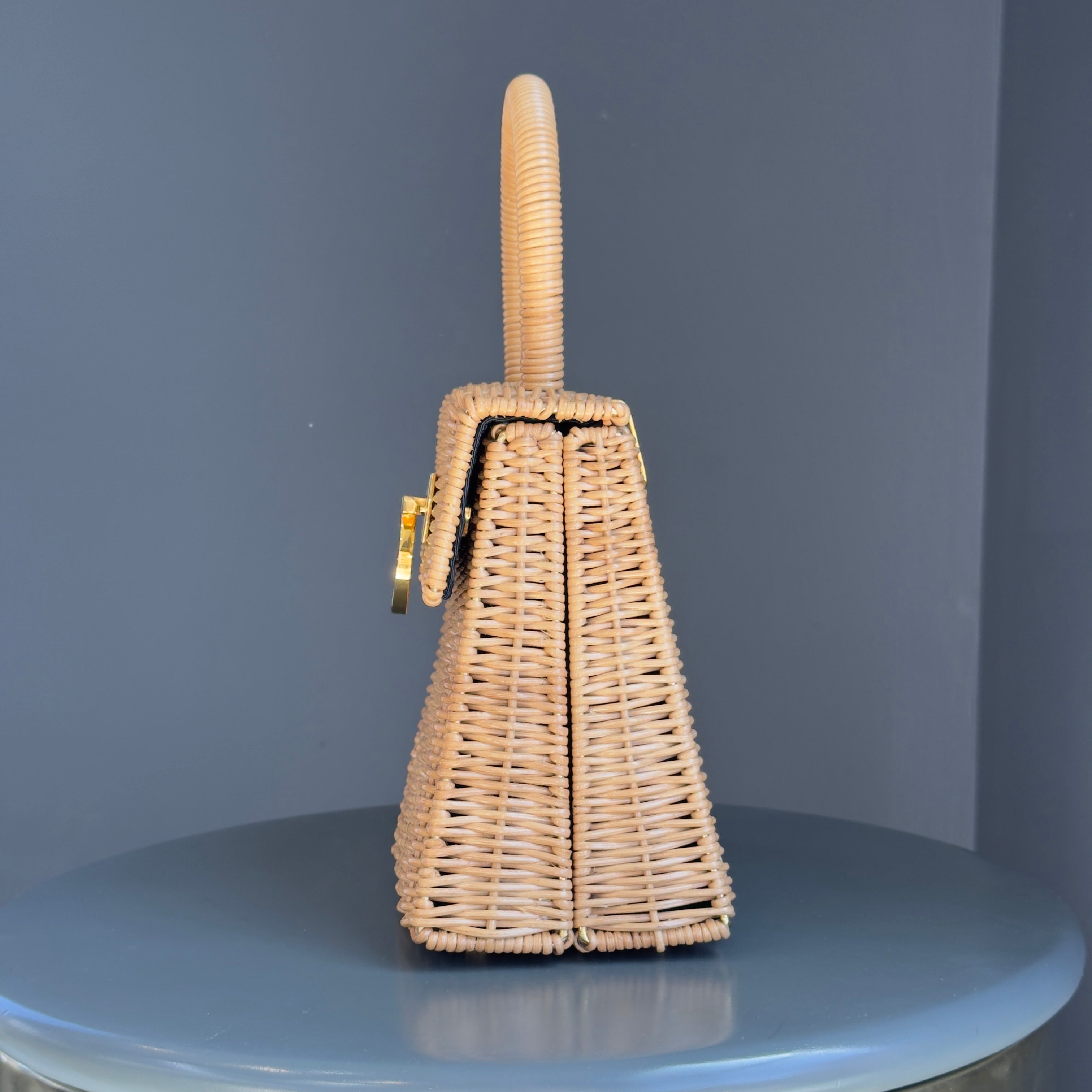 Salvatore Ferragamo Gancini Logo Top Handle Wicker Rattan Bag - Queen May