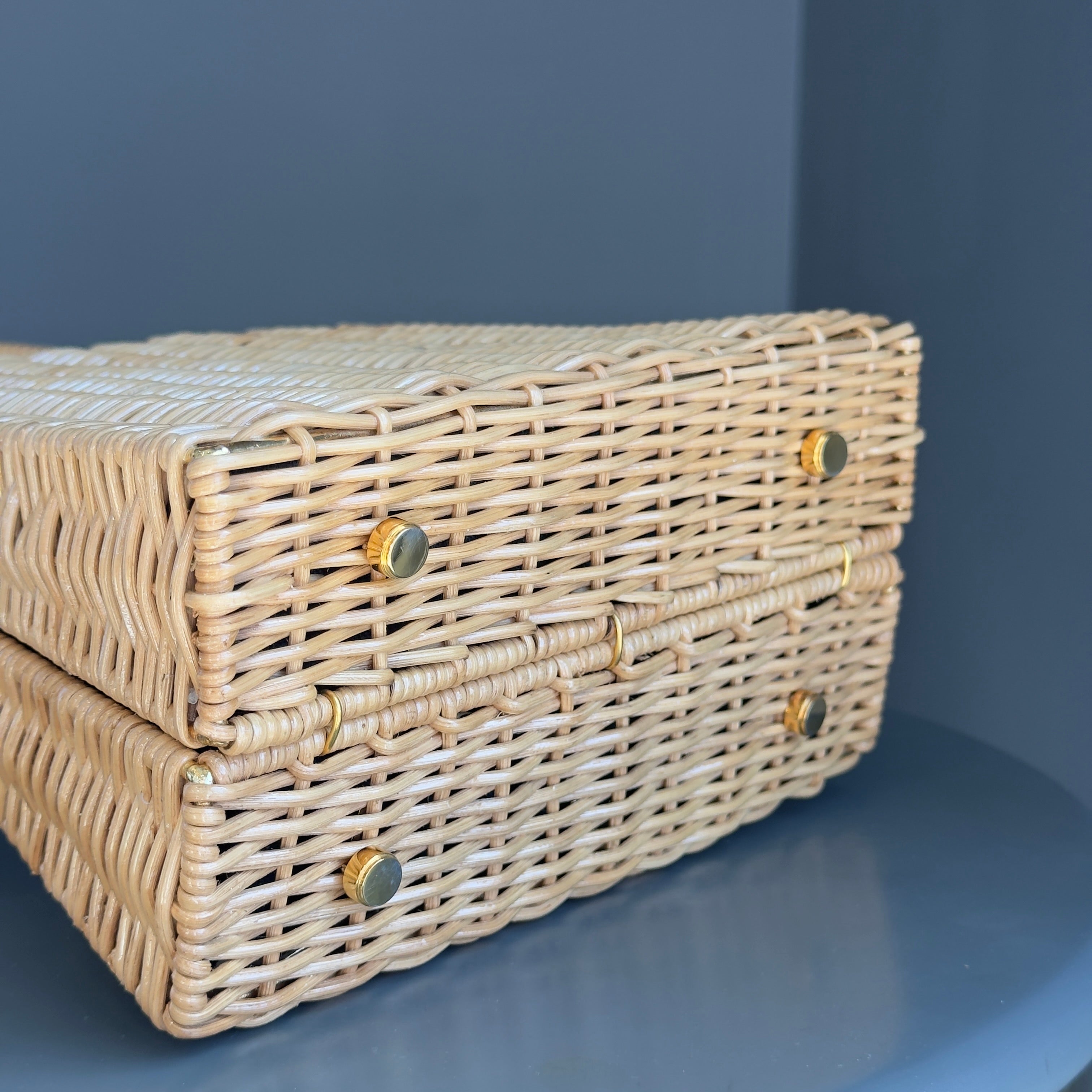 Salvatore Ferragamo Gancini Logo Top Handle Wicker Rattan Bag - Queen May