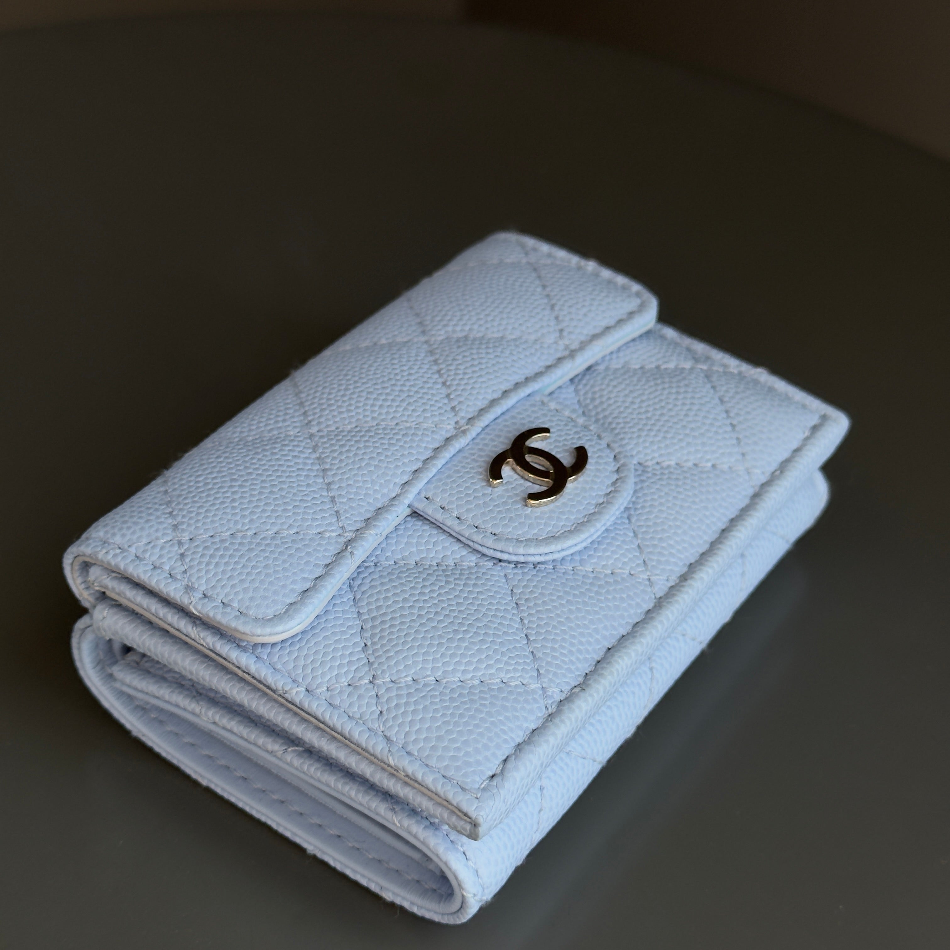 Chanel Caviar Quilted Flap Card Holder Wallet Light Blue - Queen May