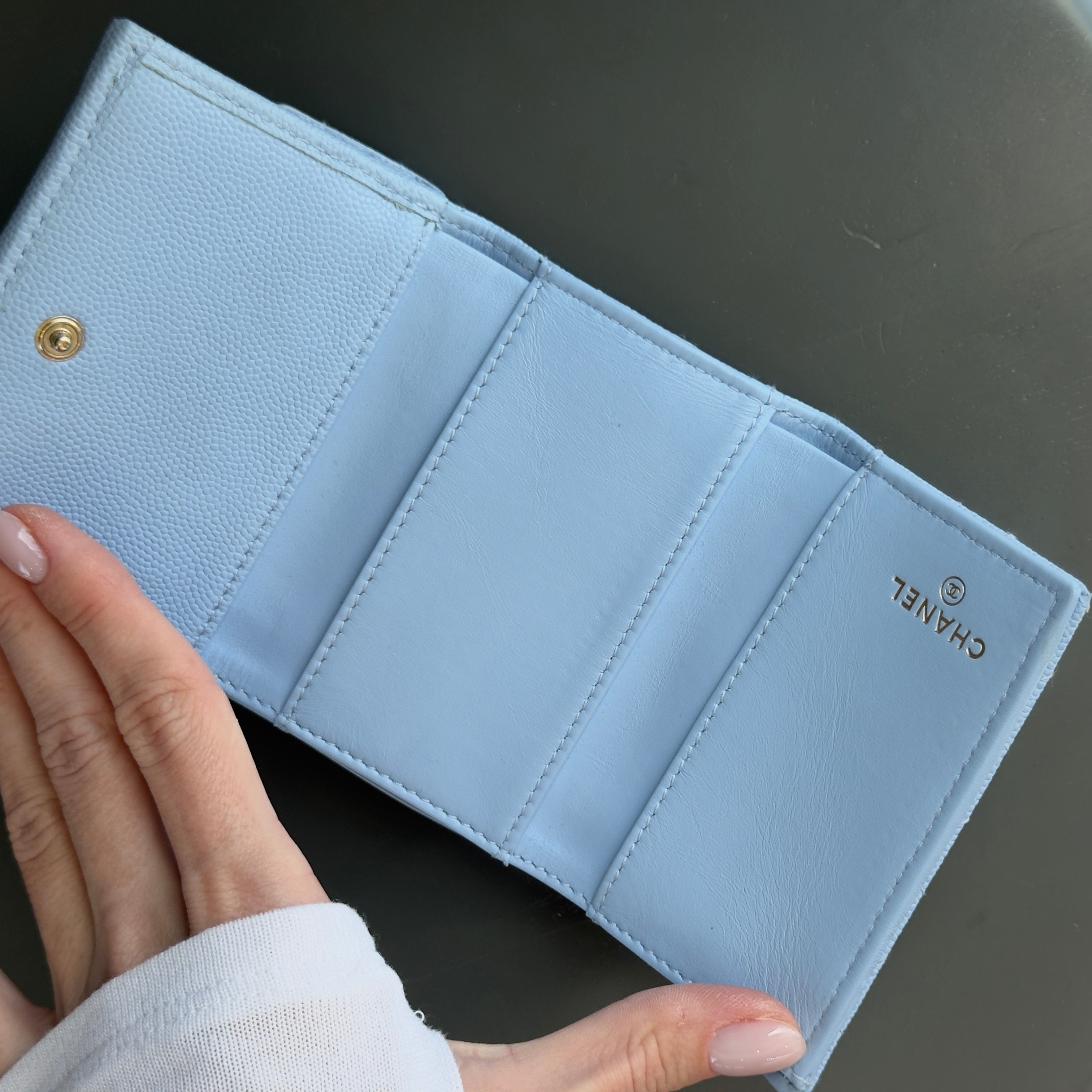 Chanel Caviar Quilted Flap Card Holder Wallet Light Blue - Queen May