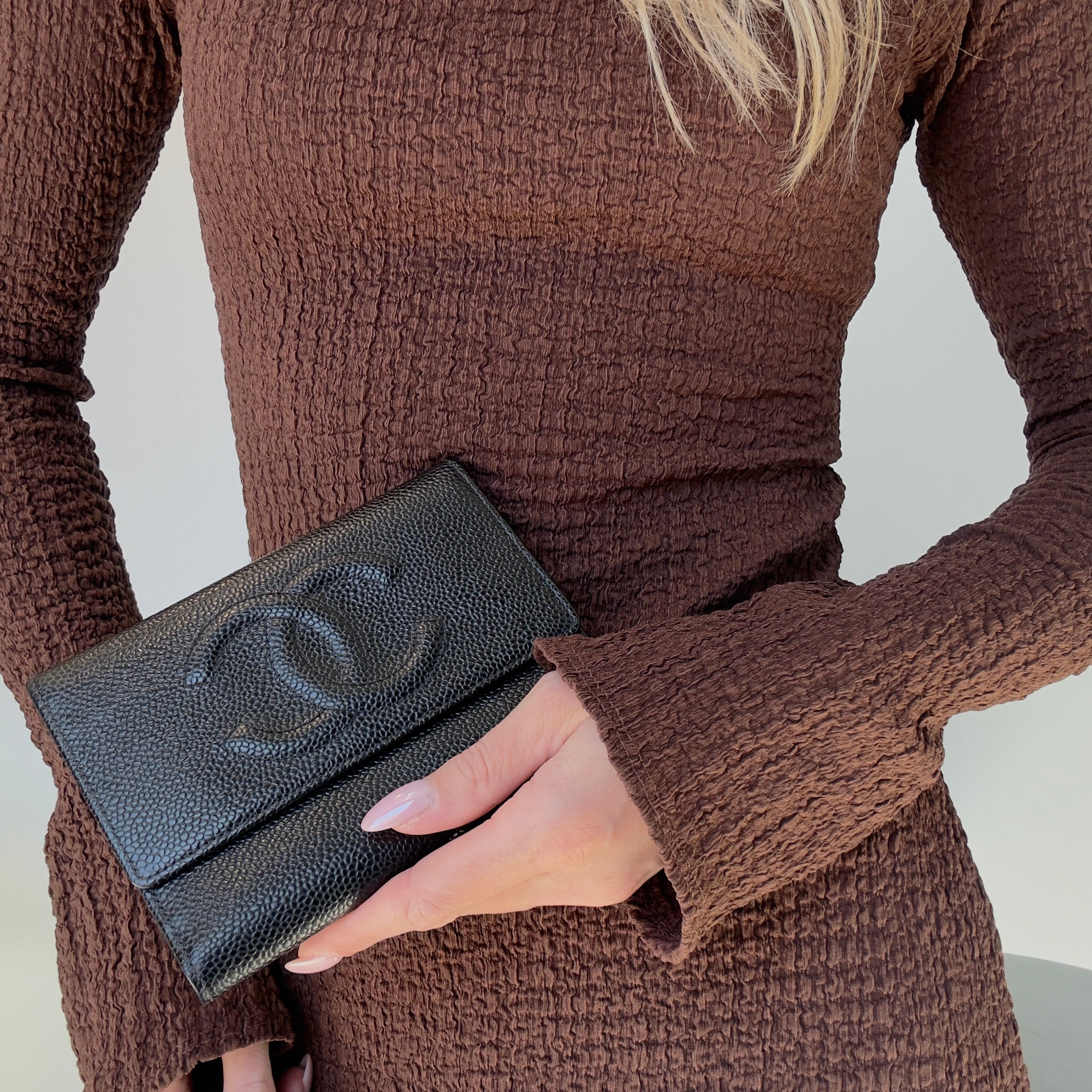 Vintage Chanel Timeless Trifold Wallet Caviar Leather - Queen May