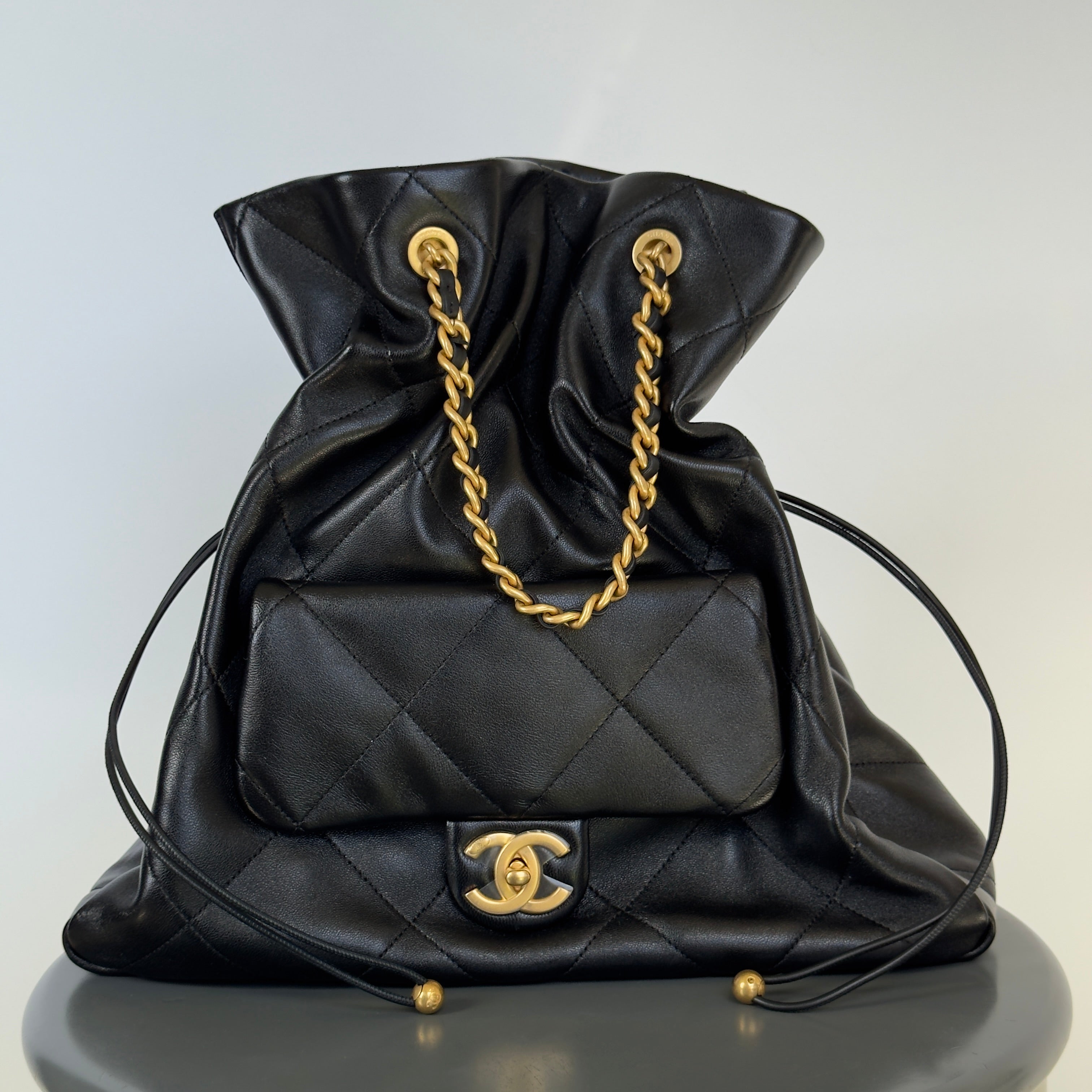 Chanel 2025 CC Shopping Bag Black Lambskin Leather - Queen May