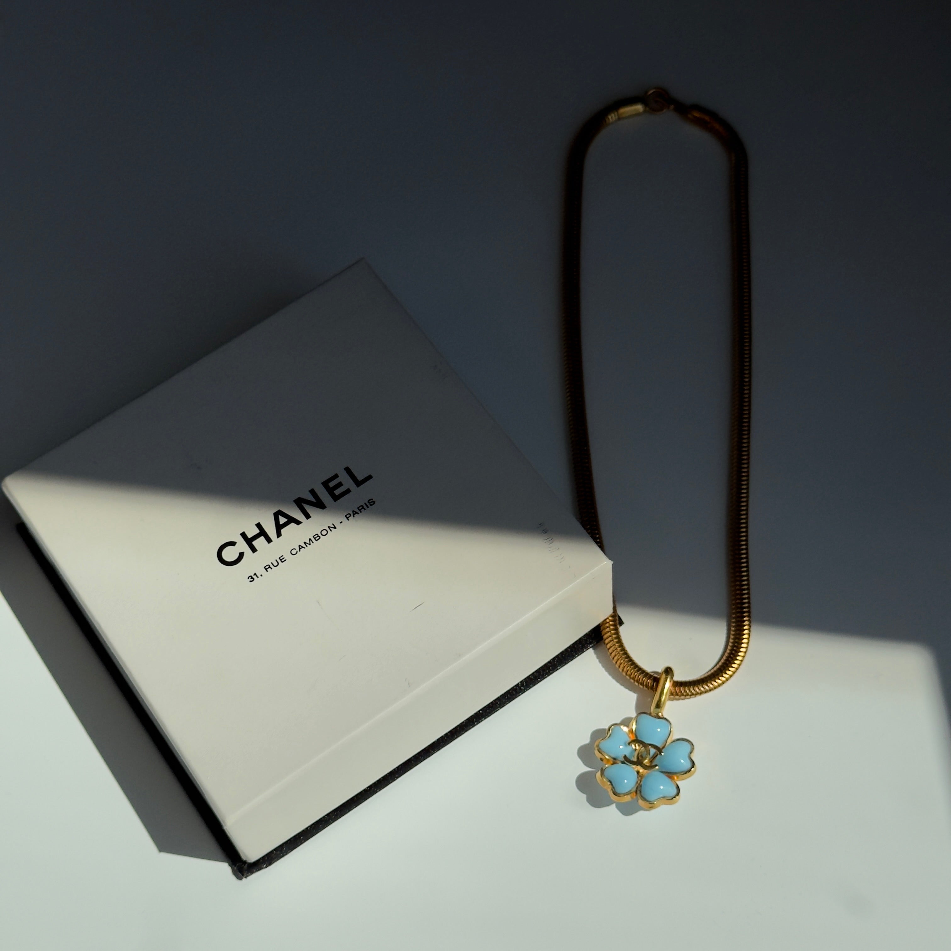 Chanel Vintage 97P Gripoix Blue Camelia Pendant Necklace Spring 1997 - Queen May