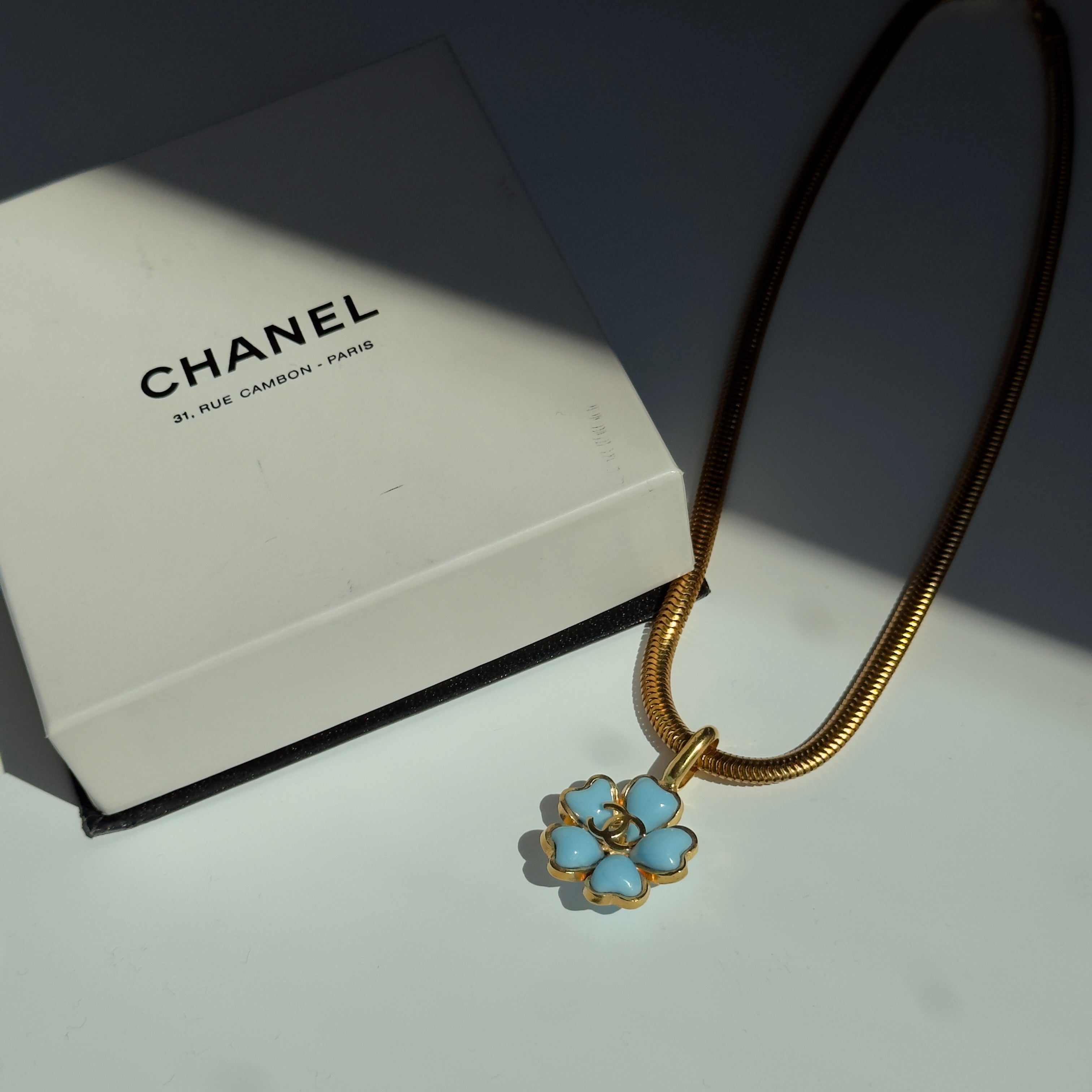 Chanel Vintage 97P Gripoix Blue Camelia Pendant Necklace Spring 1997 - Queen May