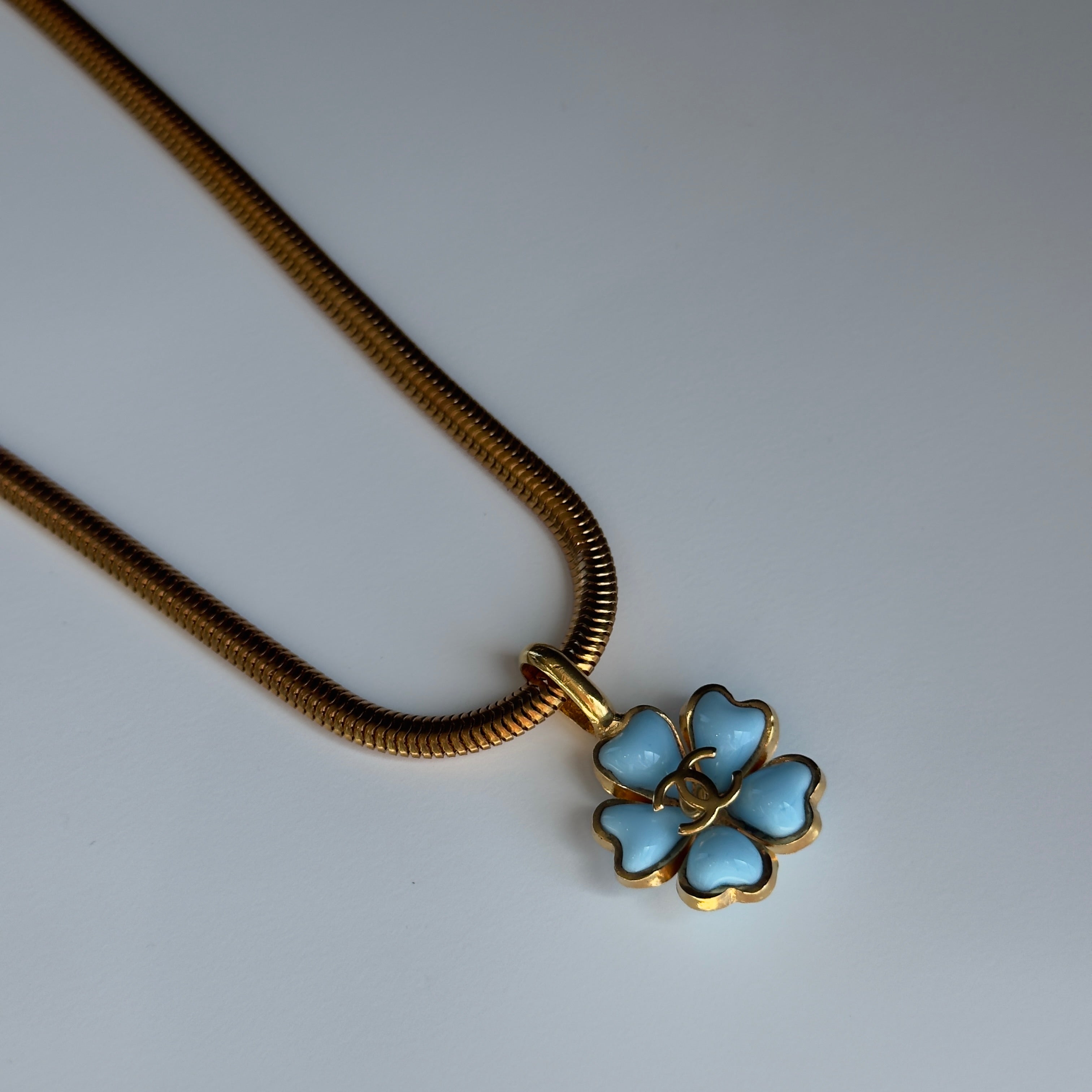 Chanel Vintage 97P Gripoix Blue Camelia Pendant Necklace Spring 1997 - Queen May