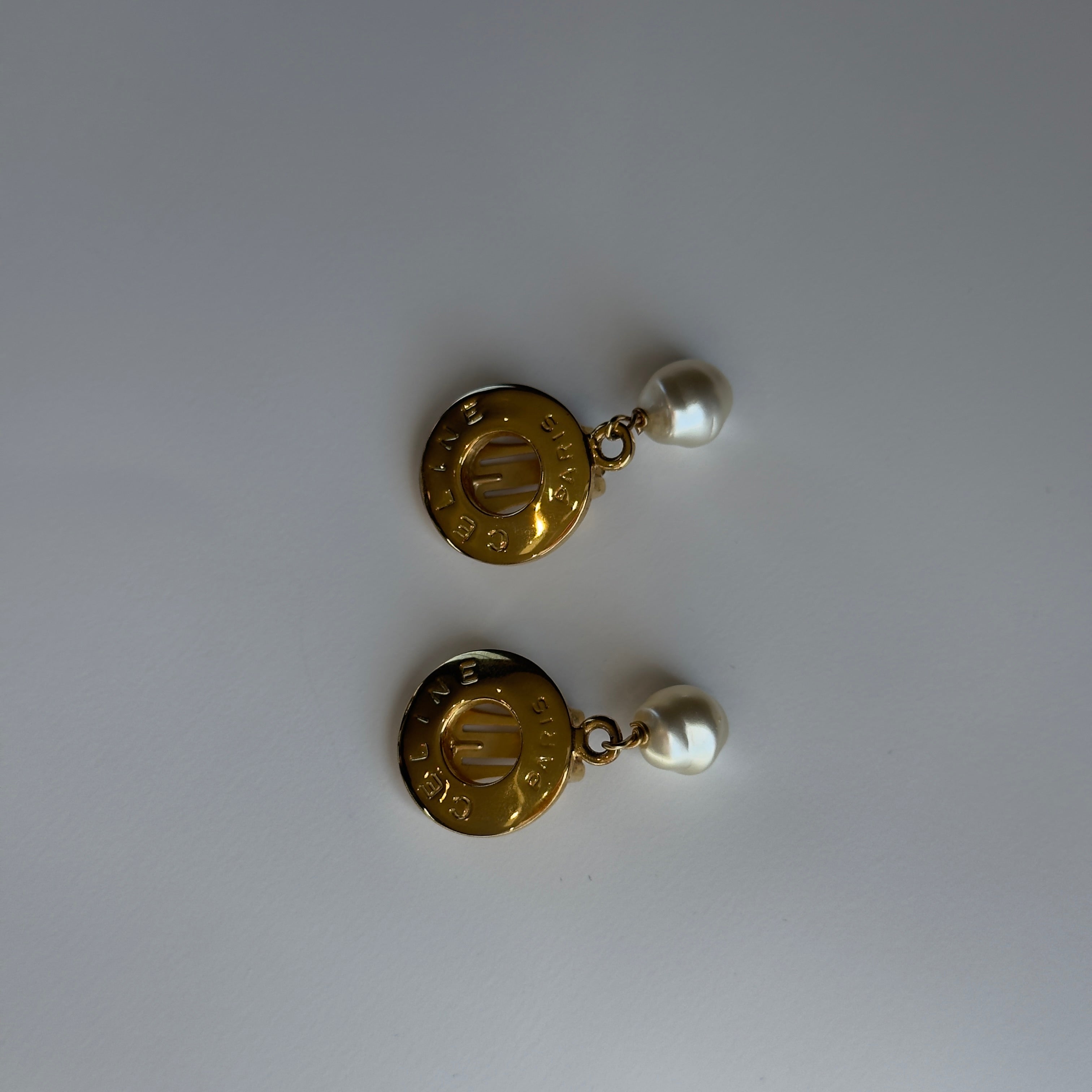 Celine Logo Faux Pearl Drop Clip-on Earrings - Queen May