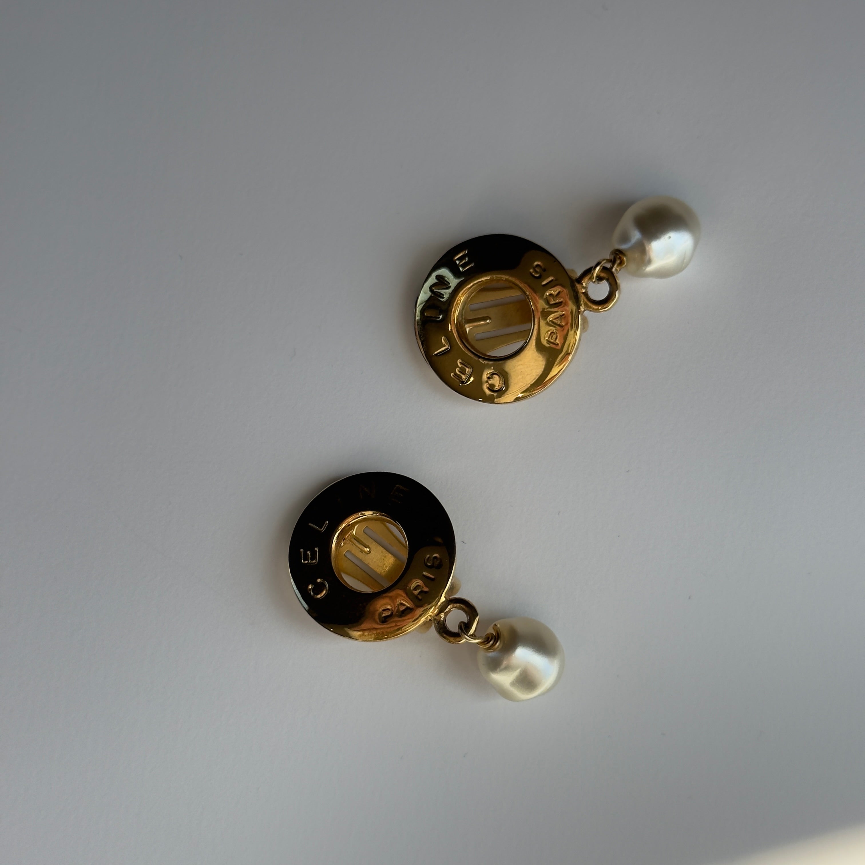 Celine Logo Faux Pearl Drop Clip-on Earrings - Queen May