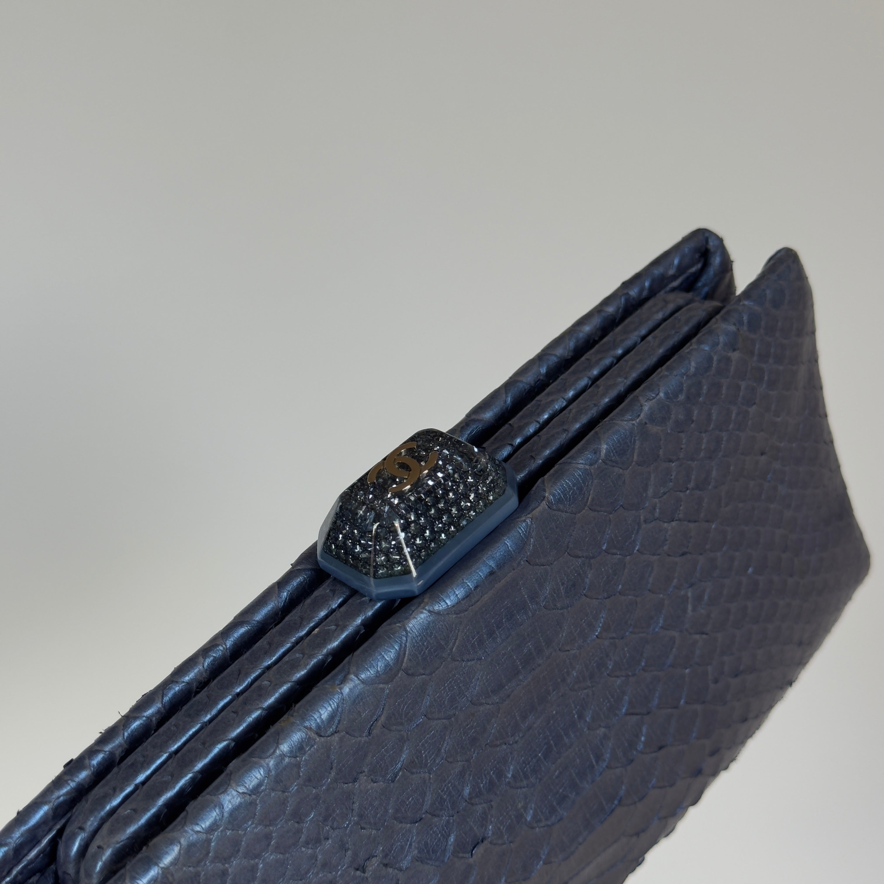 Vintage Chanel Classic Clutch Bag Blue Python - Queen May