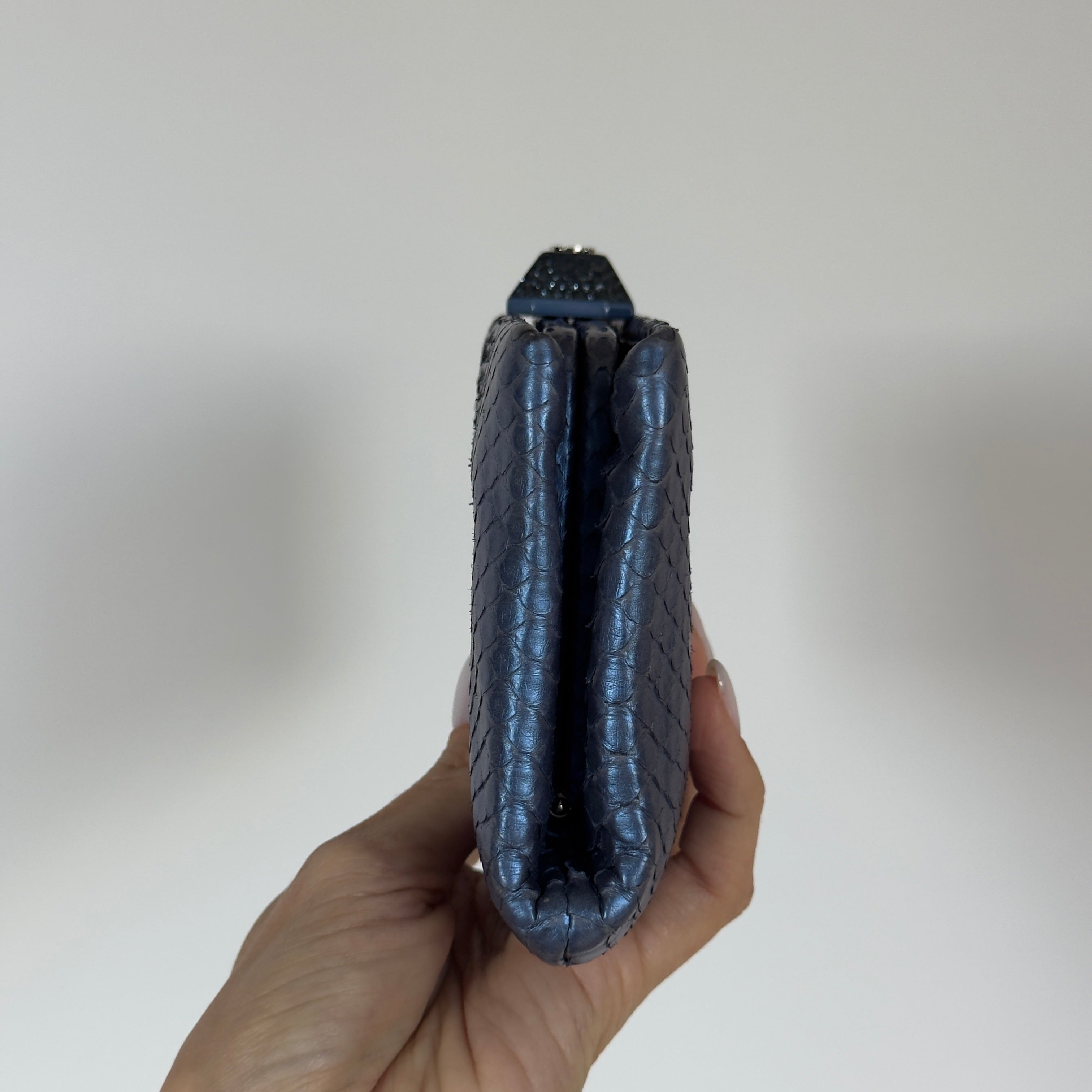 Vintage Chanel Classic Clutch Bag Blue Python - Queen May