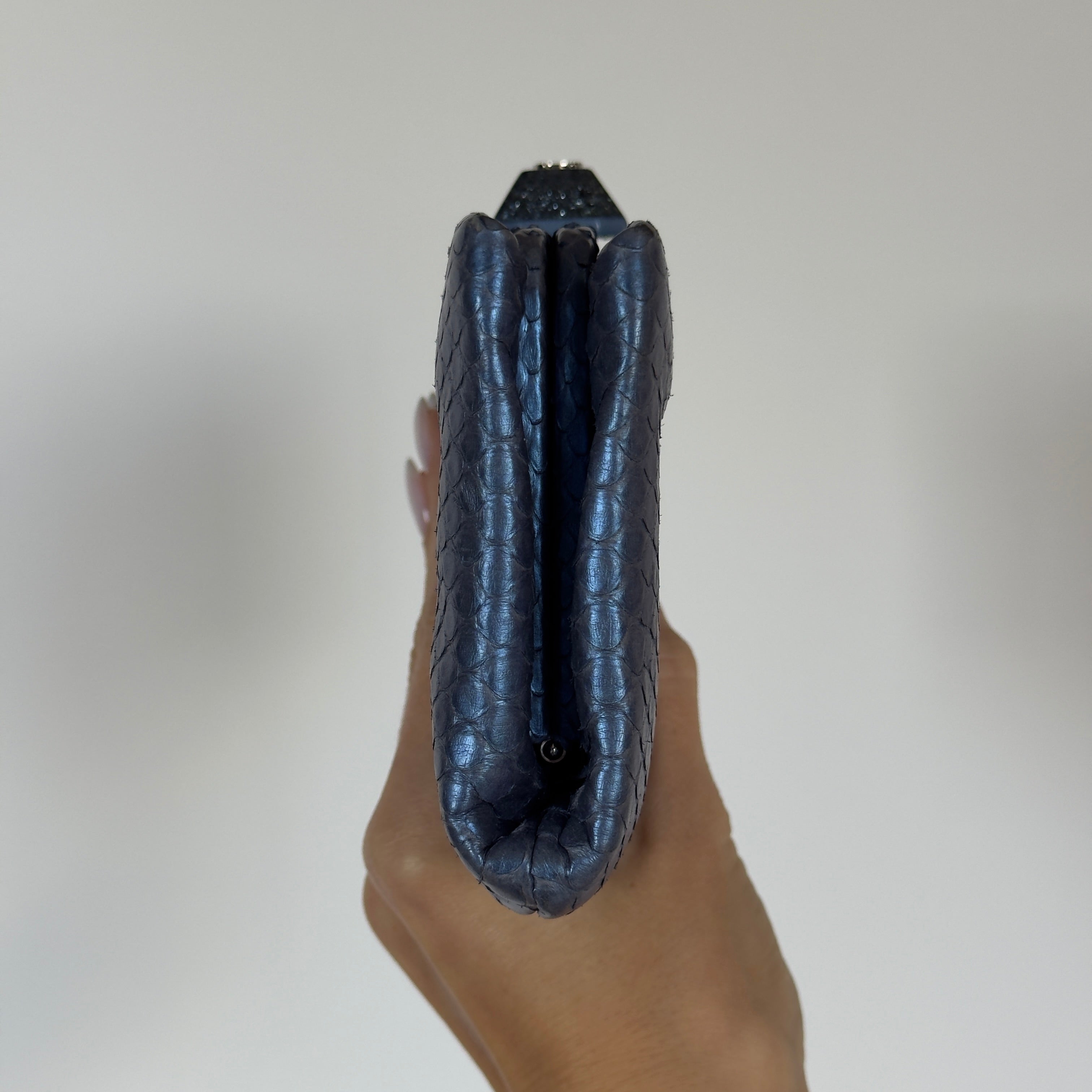 Vintage Chanel Classic Clutch Bag Blue Python - Queen May