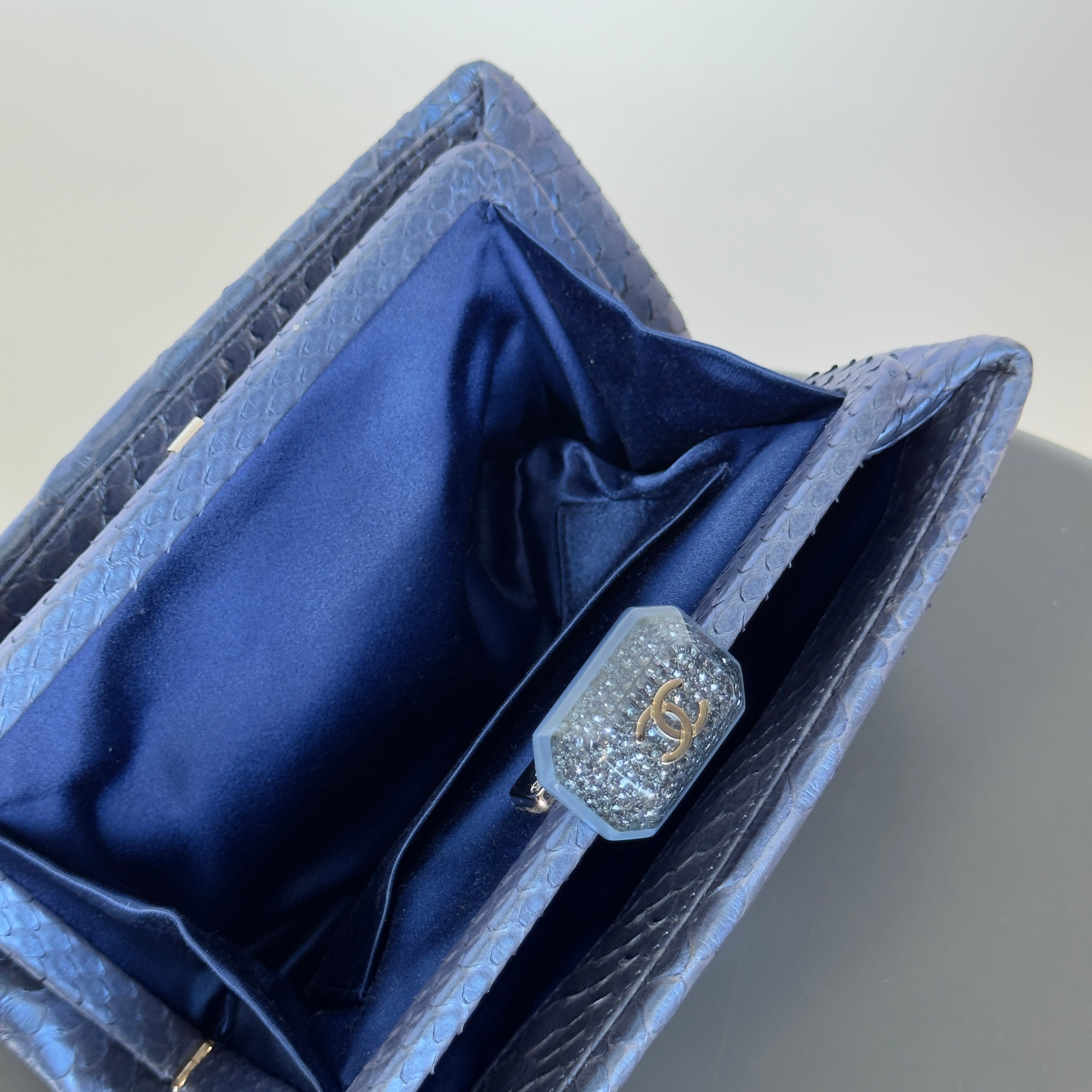 Vintage Chanel Classic Clutch Bag Blue Python - Queen May