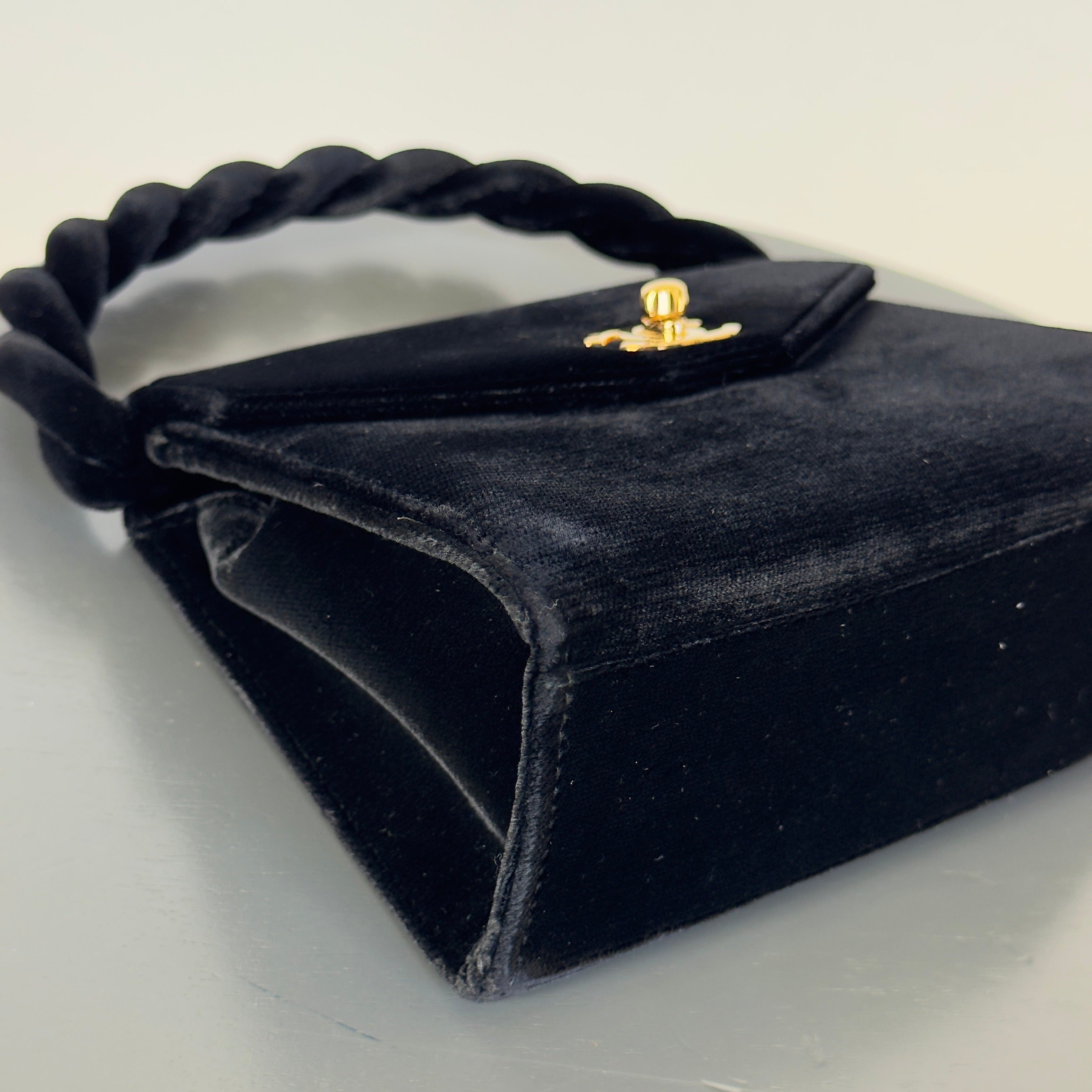 Ultra Rare Vintage Chanel Black Velvet Trusted Top Handle Bag 1996-1997 - Queen May