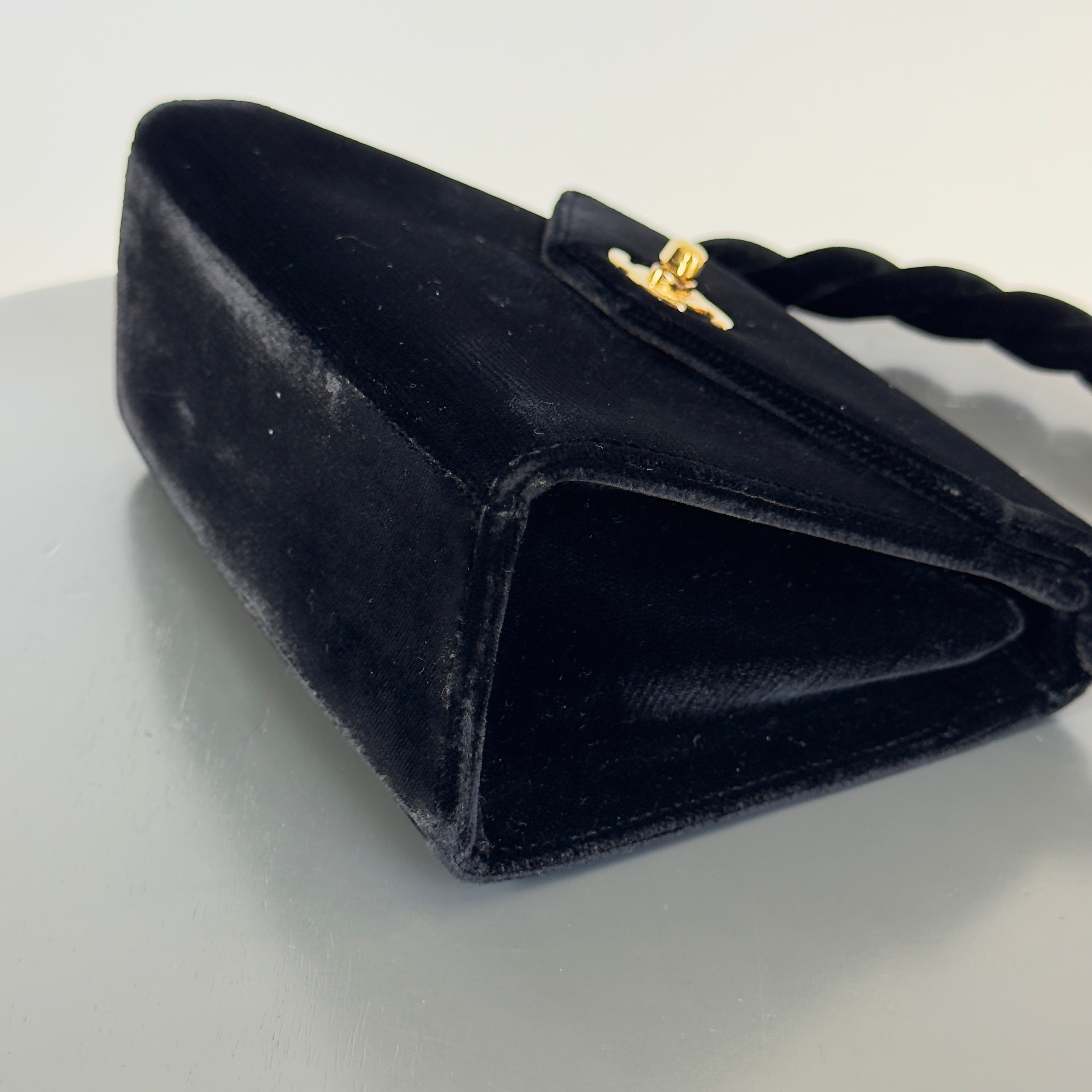 Ultra Rare Vintage Chanel Black Velvet Trusted Top Handle Bag 1996-1997 - Queen May