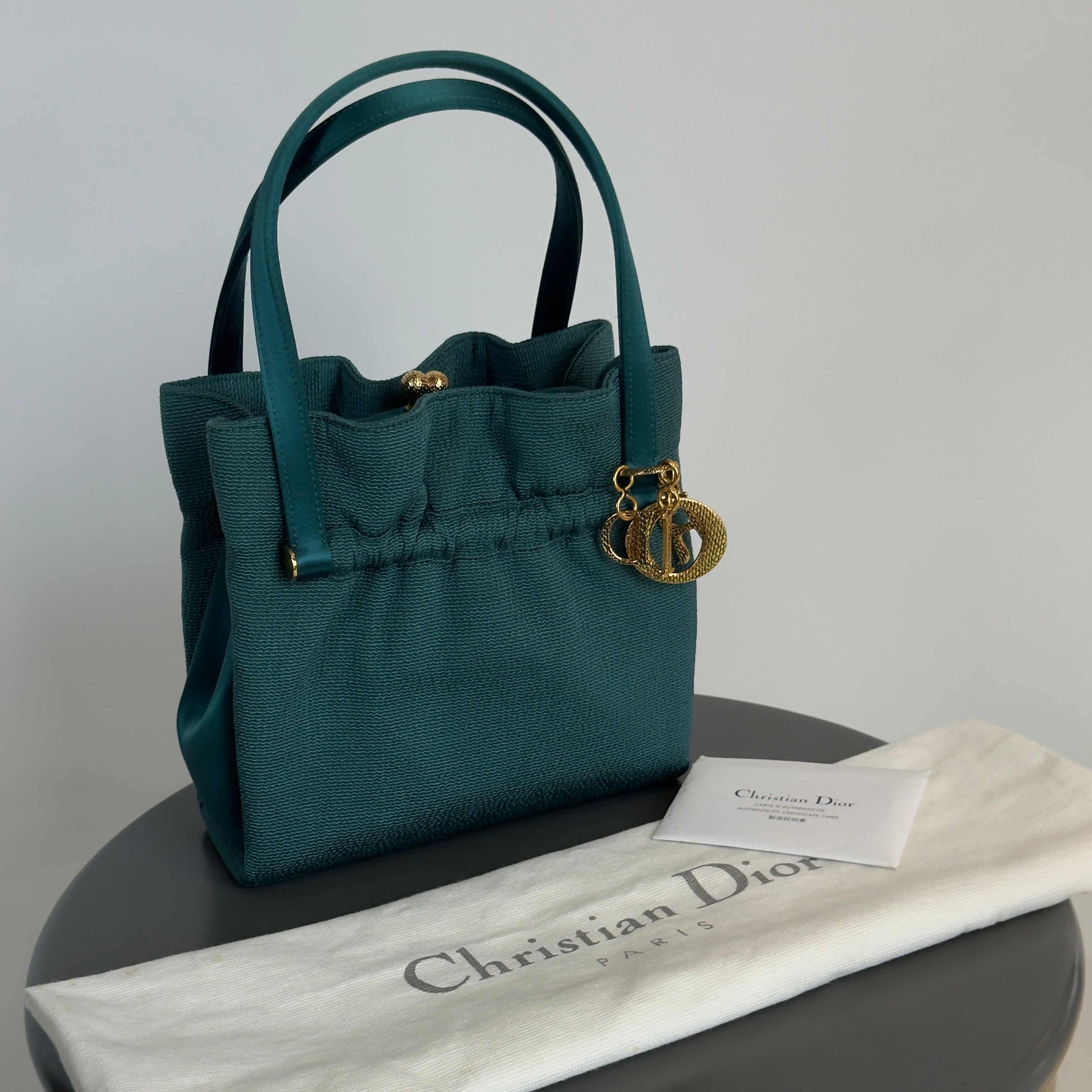 Rare Dior Kisslock Satin Teal Bag - Queen May