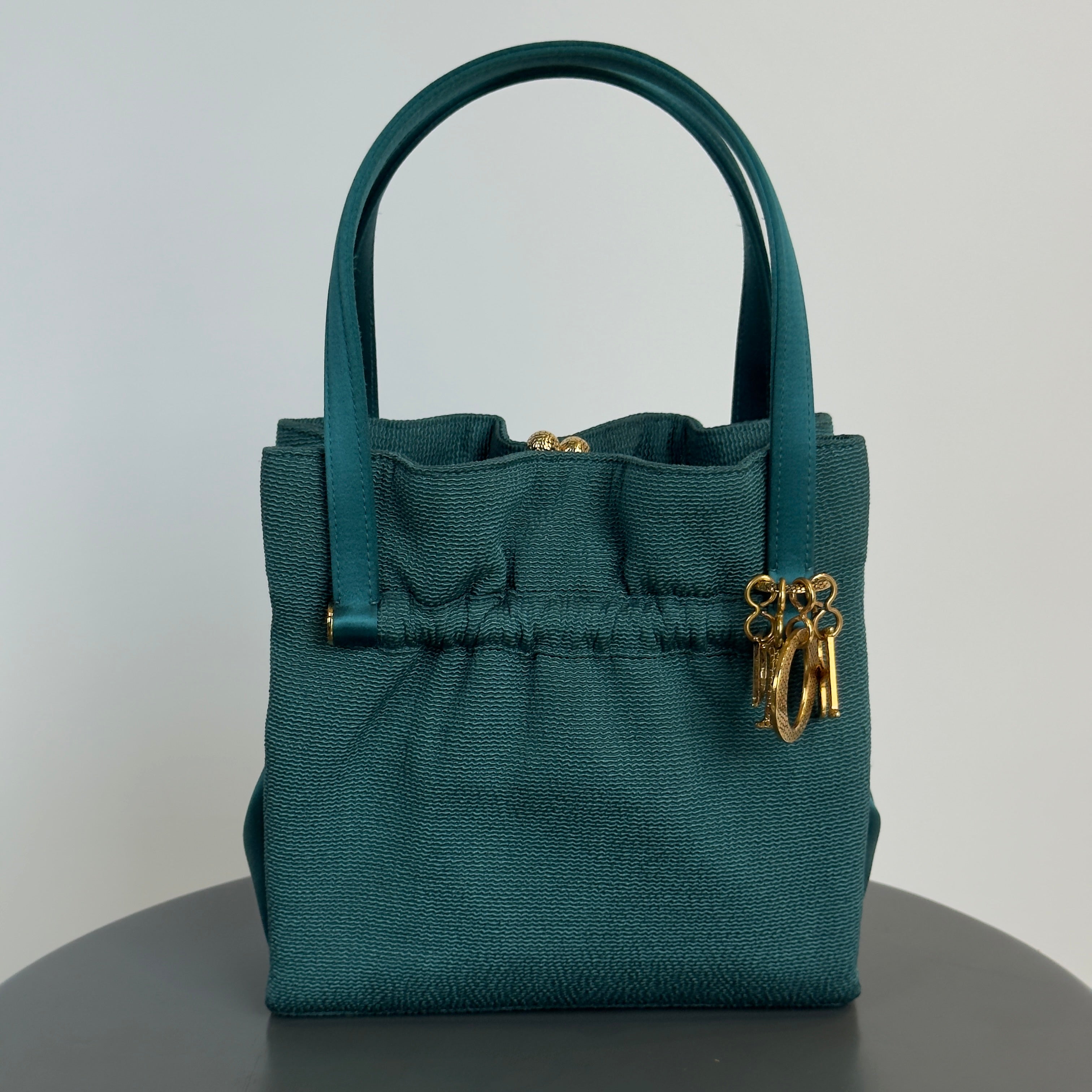 Rare Dior Kisslock Satin Teal Bag - Queen May