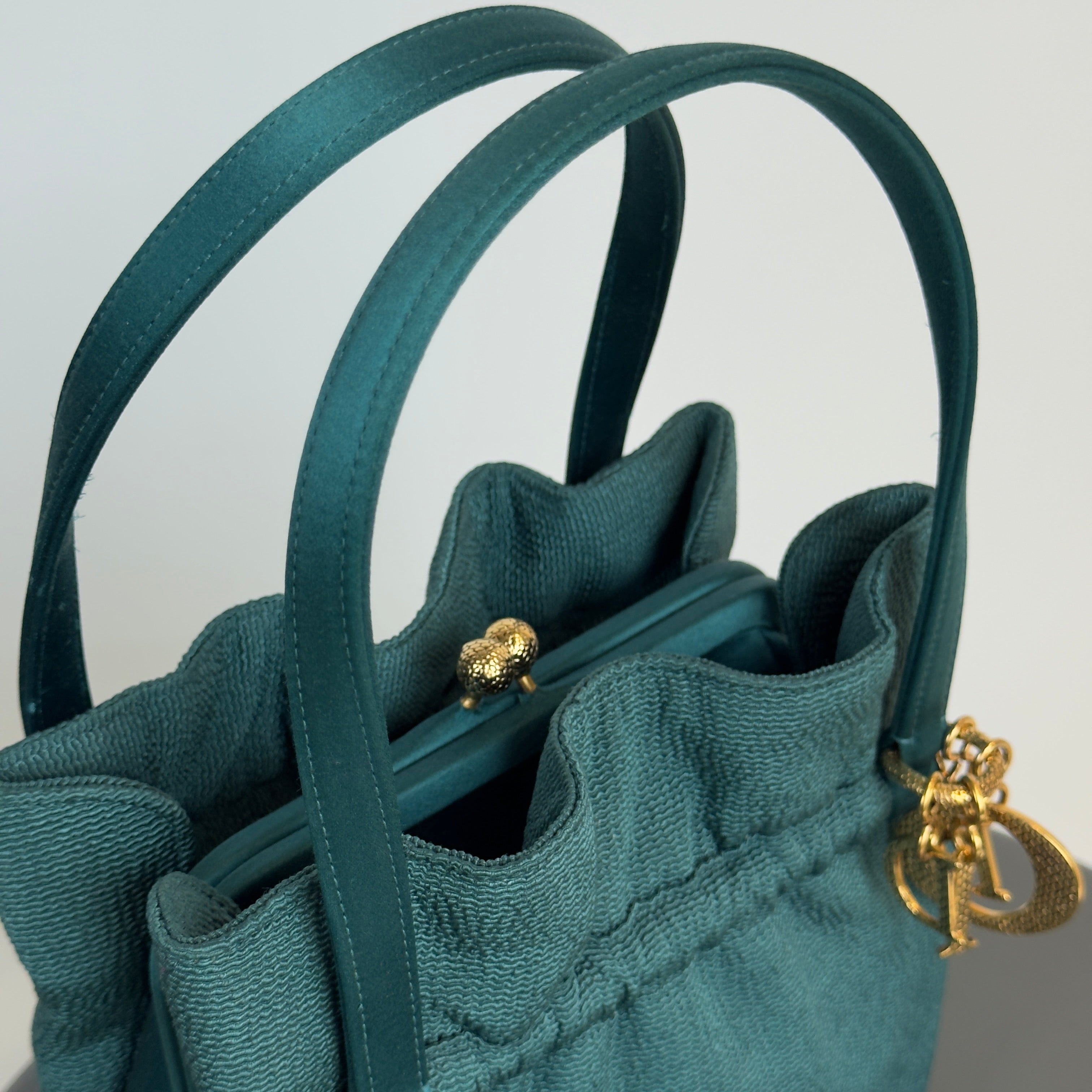 Rare Dior Kisslock Satin Teal Bag - Queen May