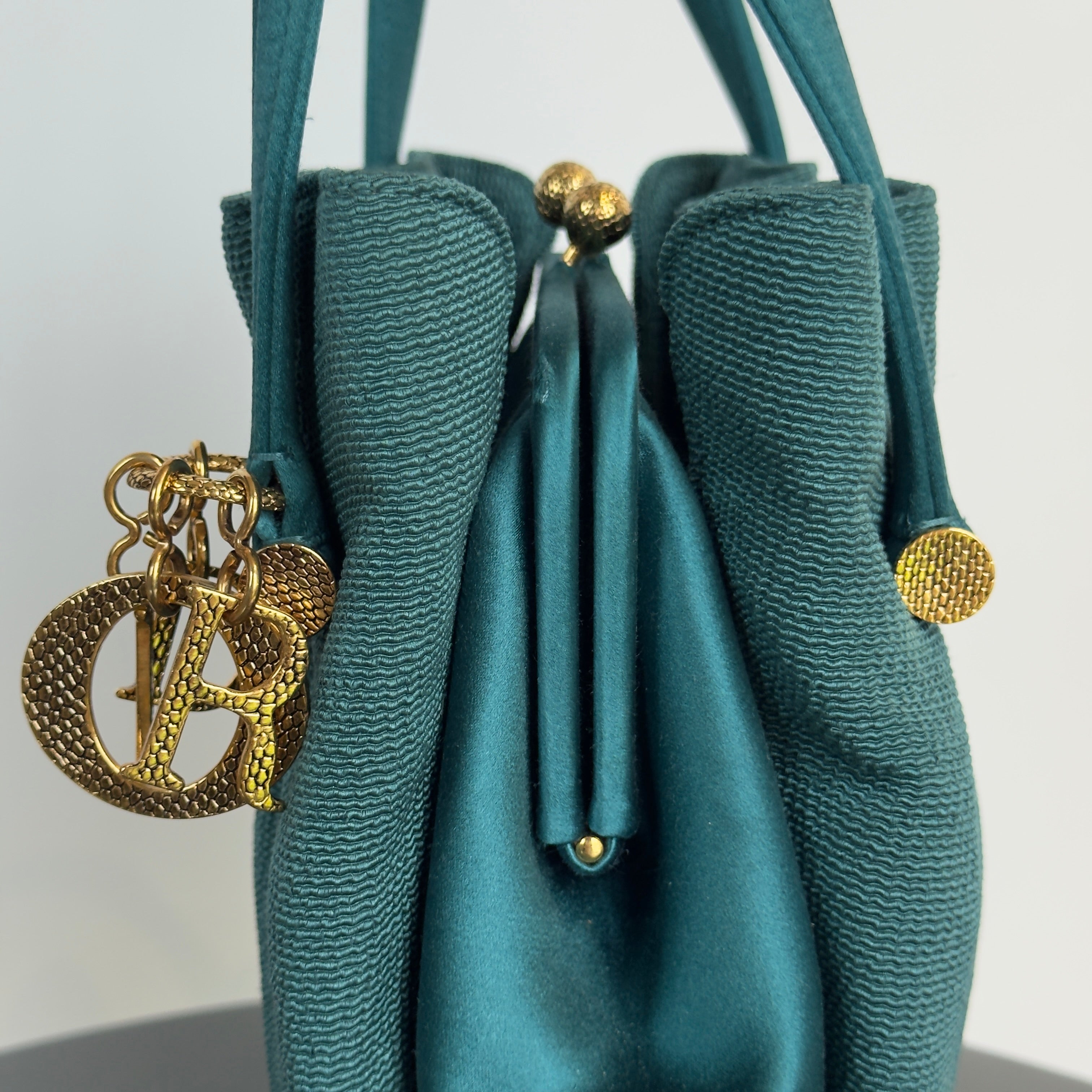 Rare Dior Kisslock Satin Teal Bag - Queen May