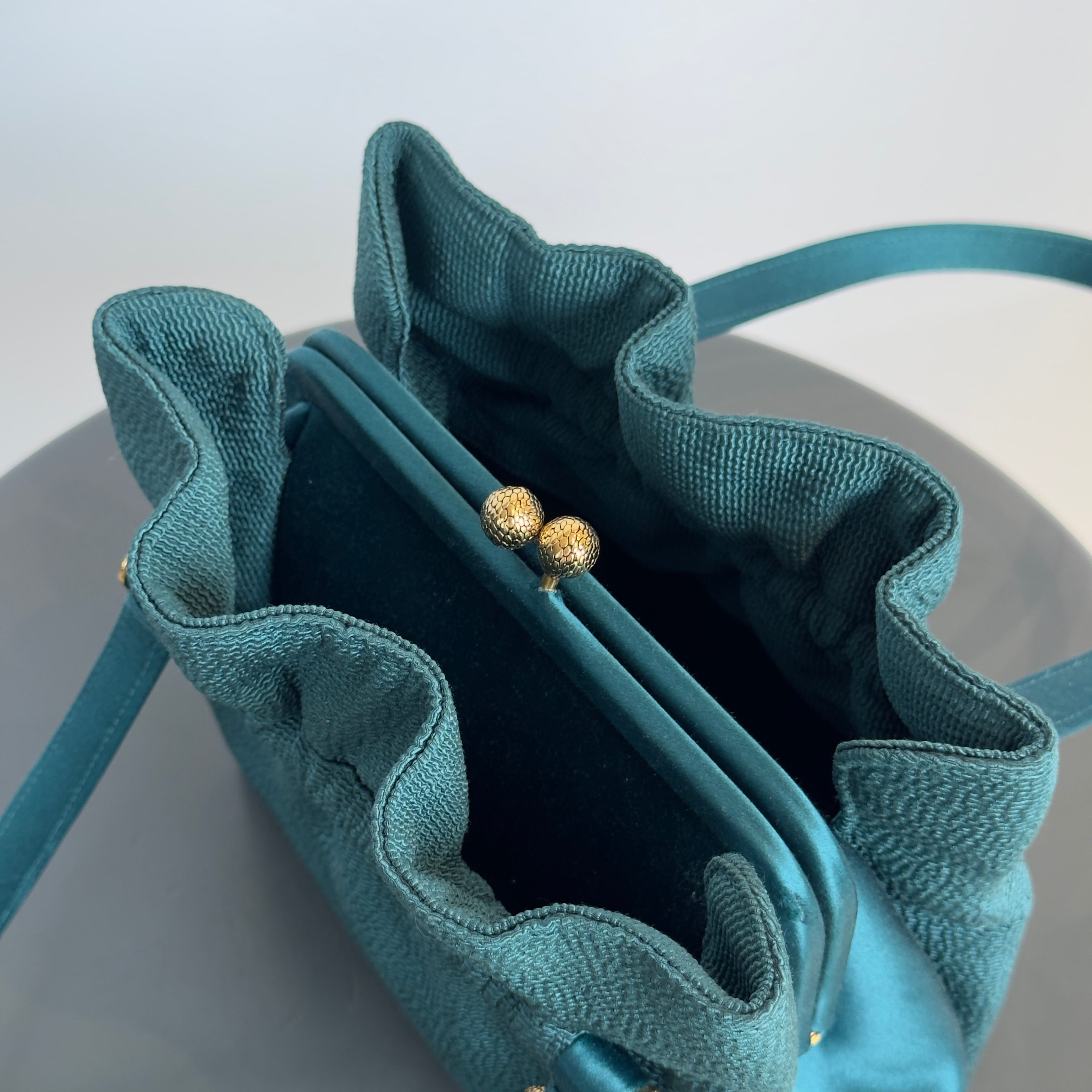 Rare Dior Kisslock Satin Teal Bag - Queen May