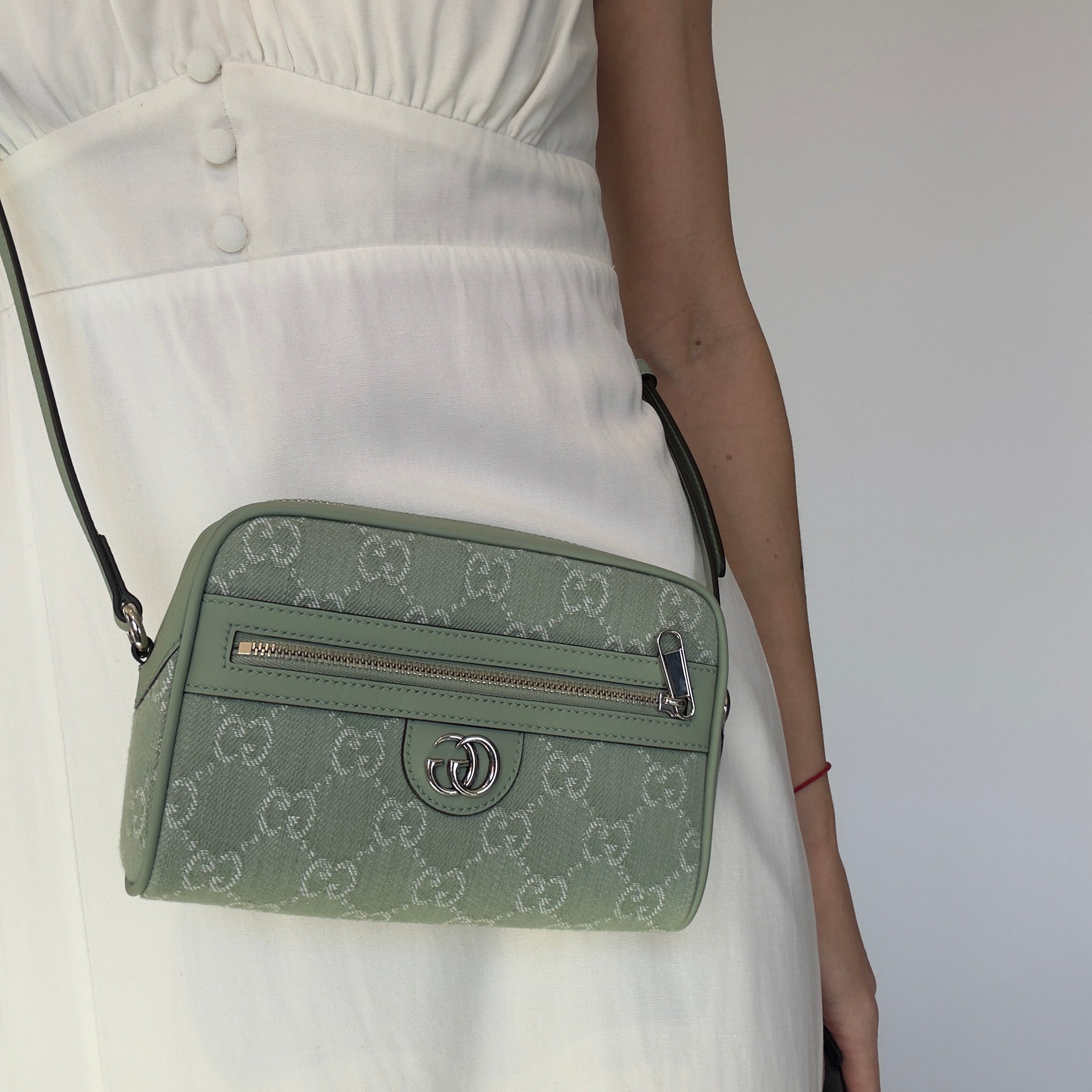 Gucci Ophidia Mini Bag in Pale Green Denim - Queen May
