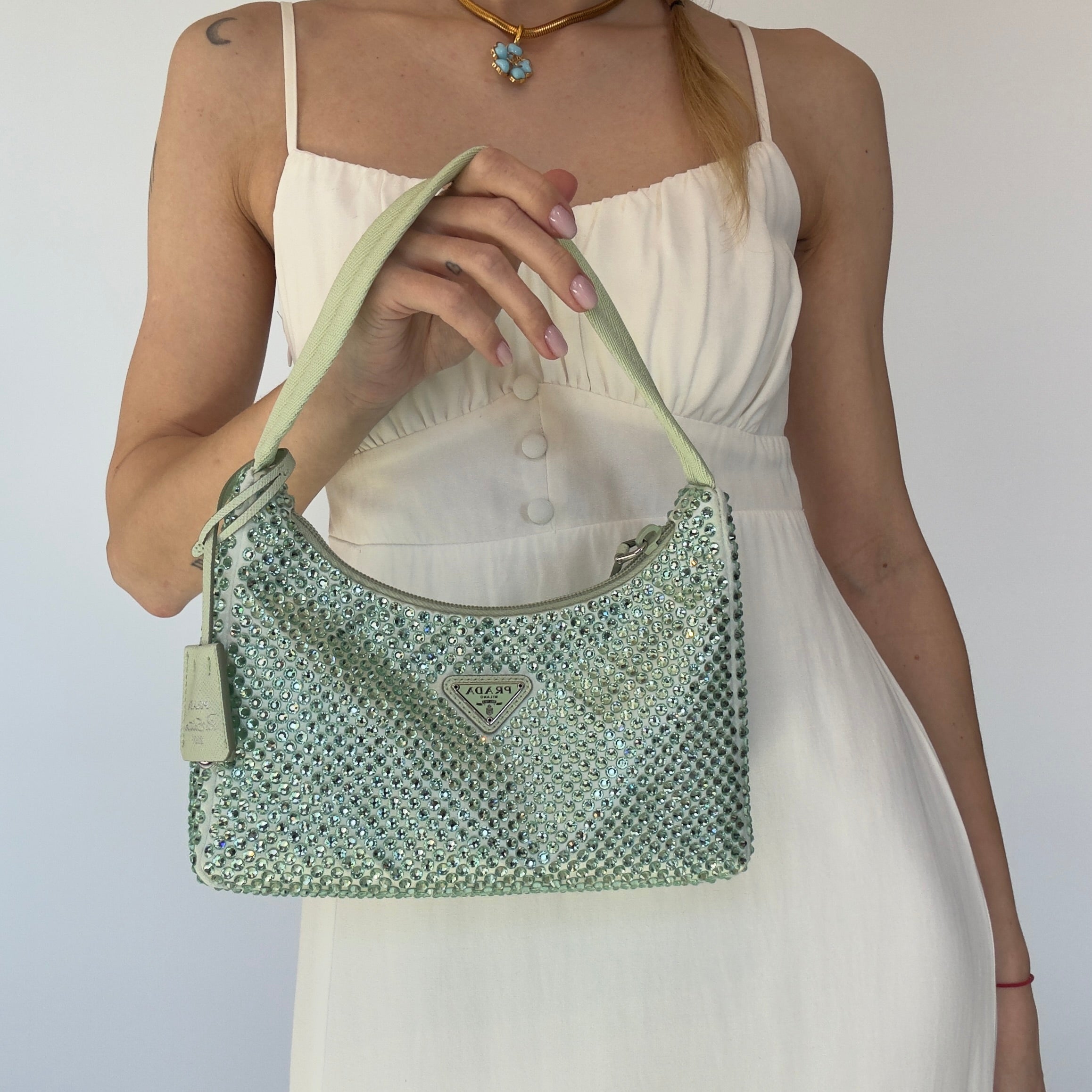 Prada Crystal Re-Edition 2000 Bag Mint Green - Queen May