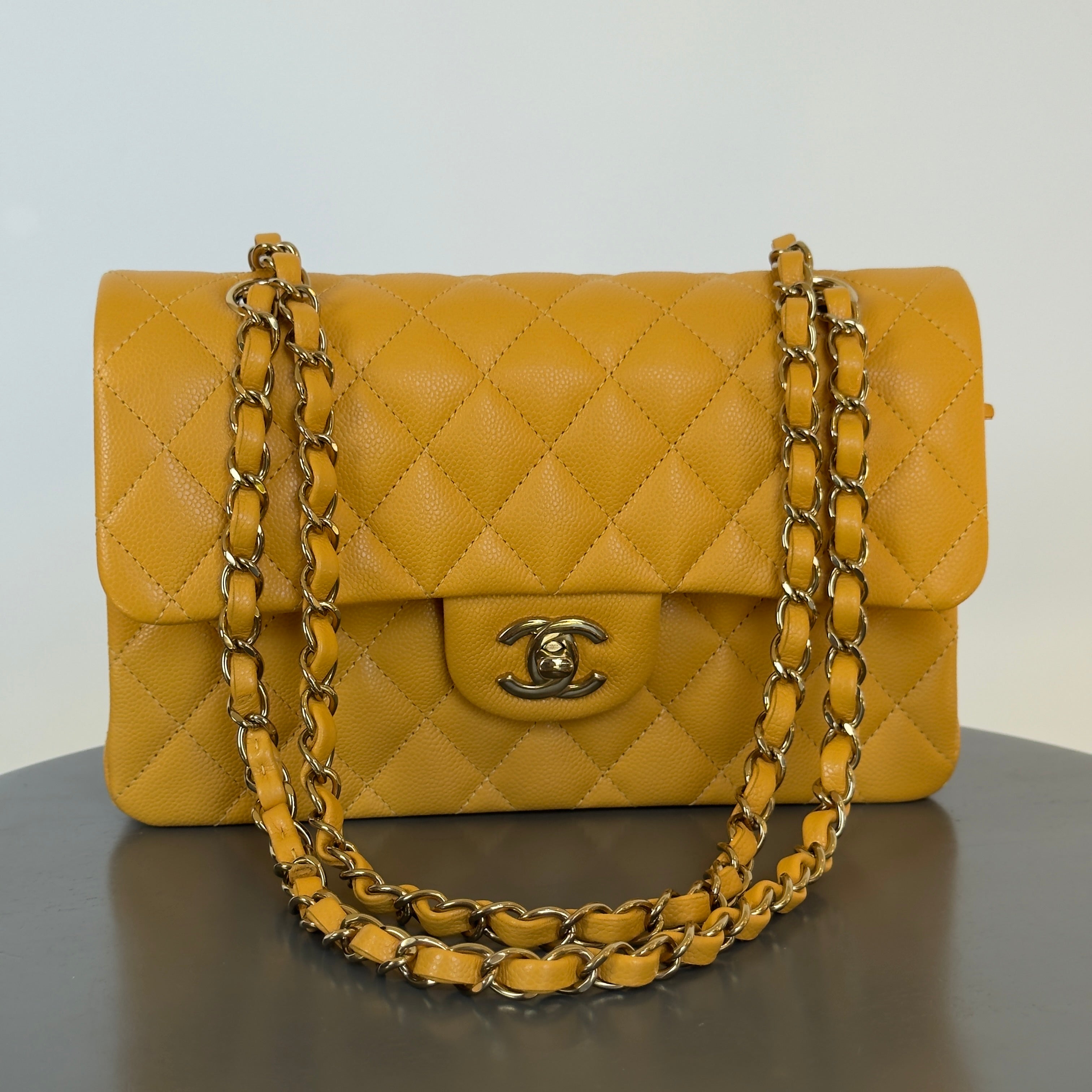Chanel Double Flap Yellow Caviar
