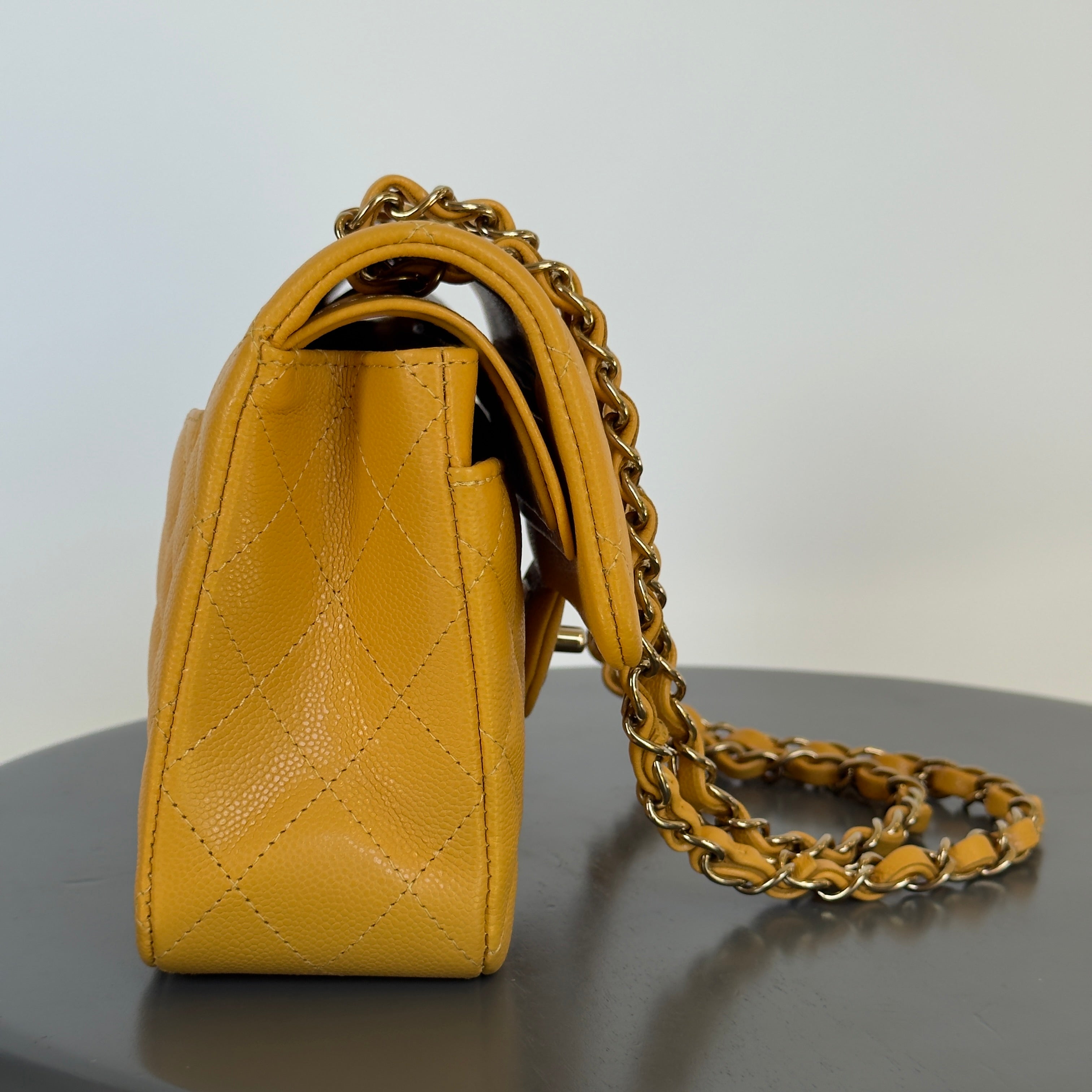 Chanel Double Flap Yellow Caviar