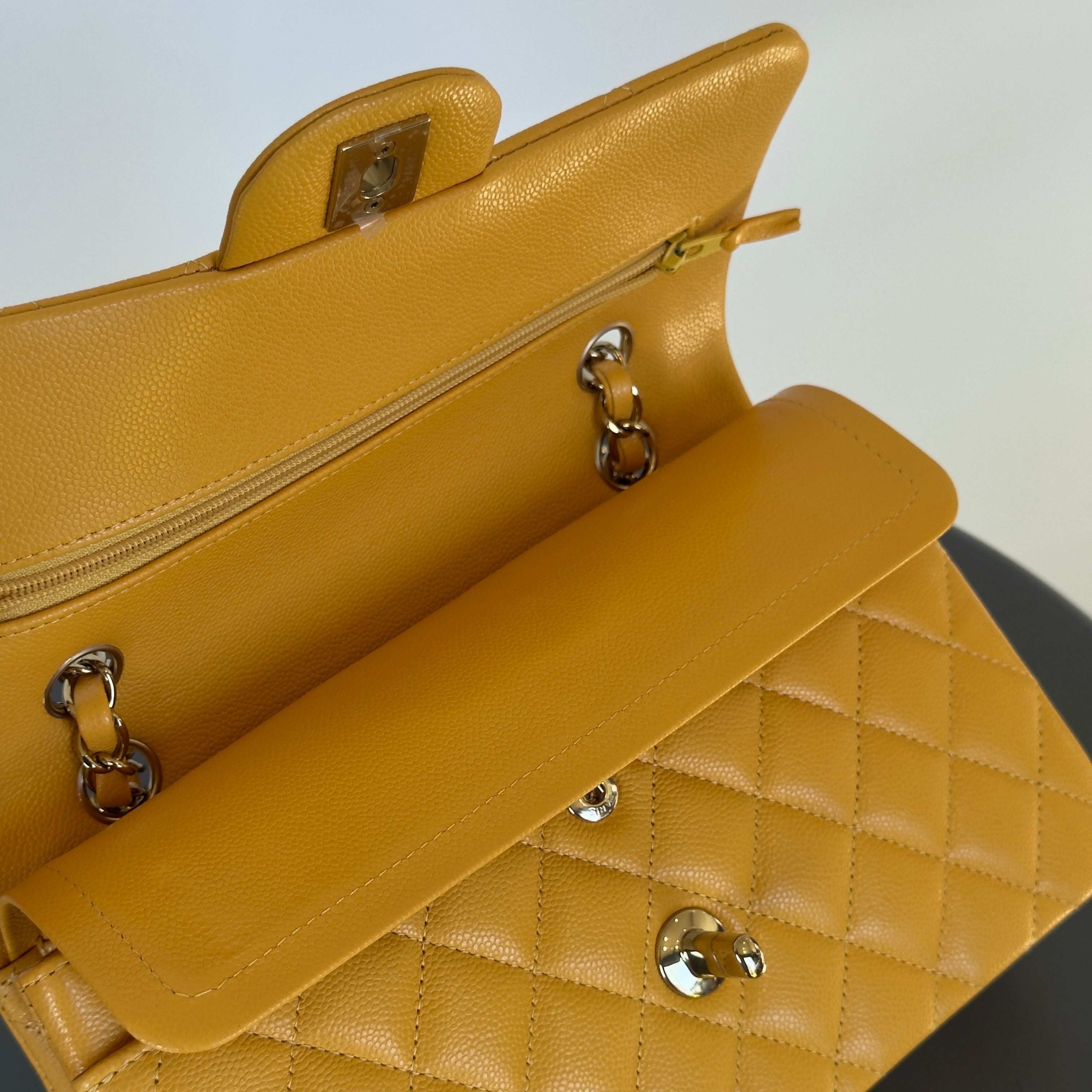 Chanel Double Flap Yellow Caviar